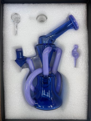 Preview pic of Cali CloudX ☔️ Color Tube Recycler Rig Water Pipe Set | Blue & Milky Purple