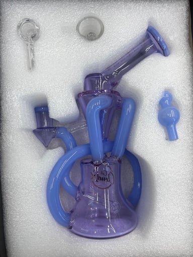Preview pic of Cali CloudX 🦋 Color Tube Recycler Rig Water Pipe Set | Purple & Milky Blue