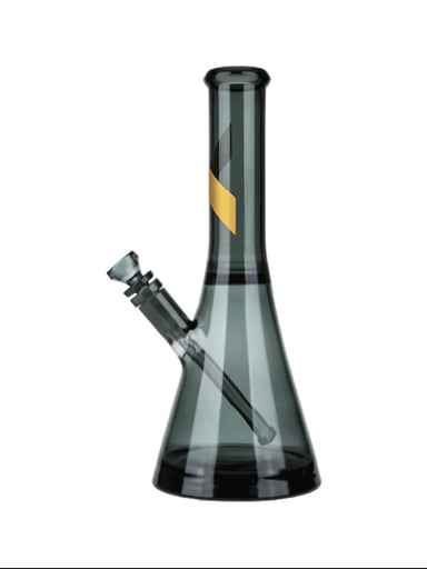 Preview pic of Marley Natural Smoked Glass Water Pipe w Gold Stripe 12" Beaker Waterpipe