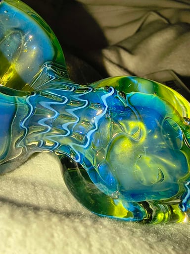 Preview pic of Dry Pipe, blue/teal festival glass, THICK, large bowl capacity.