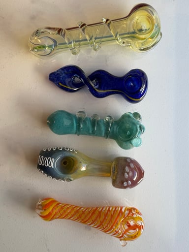Preview pic of Thick glass spoon pipes. Set of five.