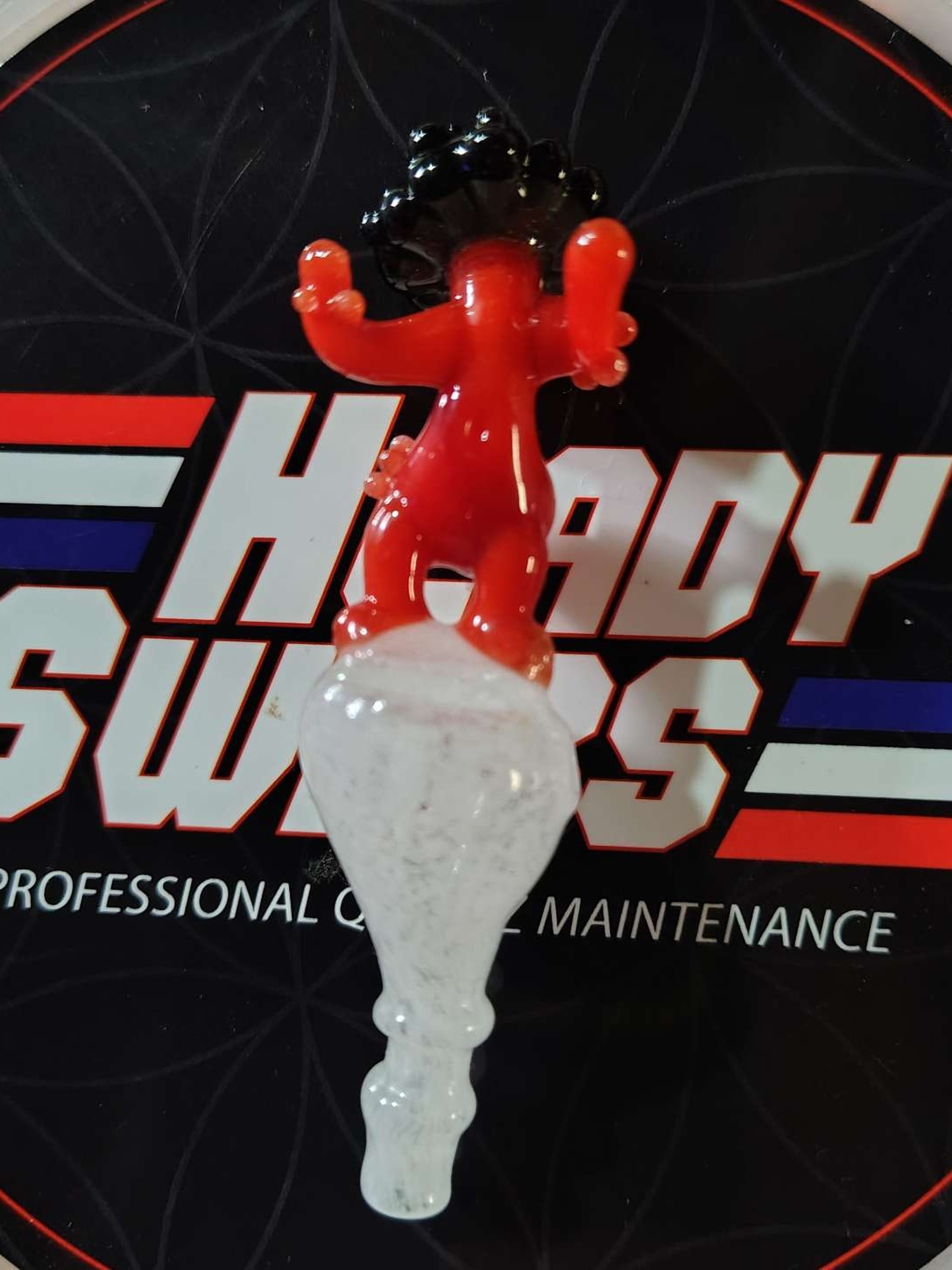 Preview pic of Red & Black Dancing Mushroom Joystick by Saramac Glass