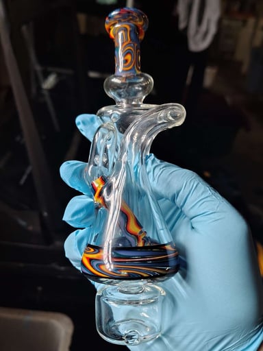 Preview pic of Orange and blue wigwag cycler by OJ Flame Glass for Carta