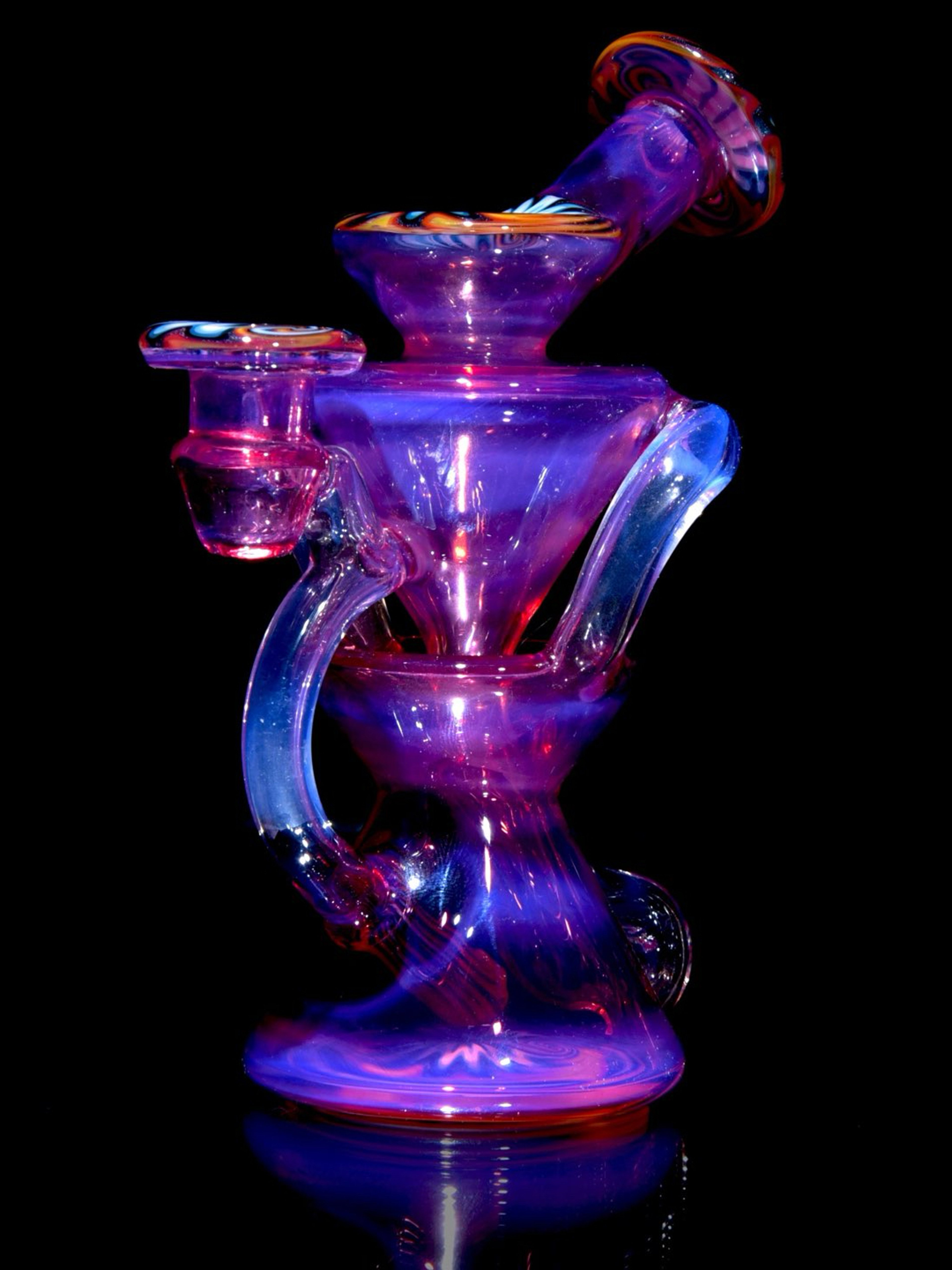 Preview pic of Capt’n Cronic - Worked Mini Two & Through Double-uptake Floating Recycler - Royal Jelly/Fire & Ice Linework - 10mm Female