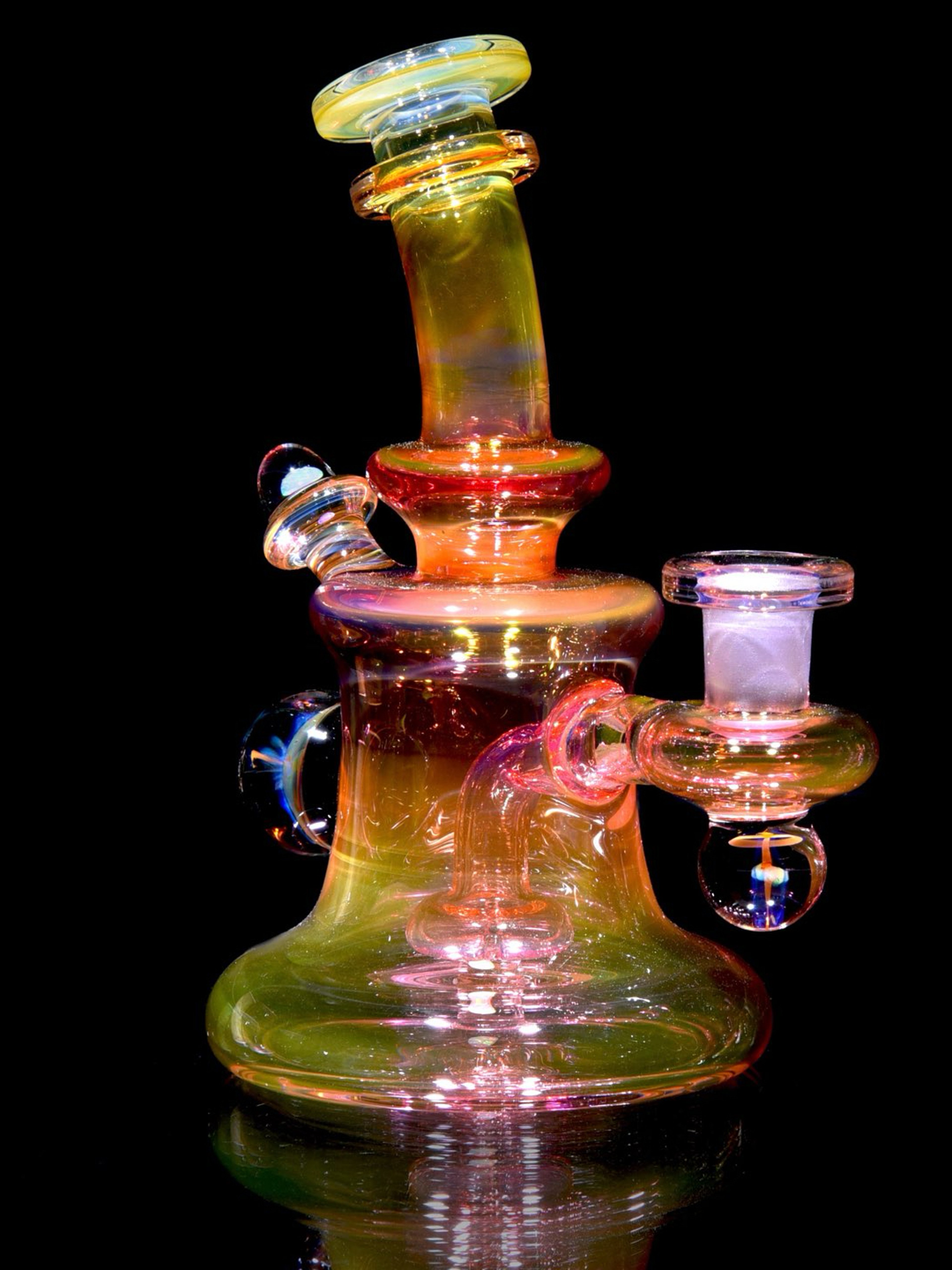 Preview pic of Kaliber Glass - Fully-worked Fumed Banger Hanger w/ Honeycomb Marble - 10mm Female