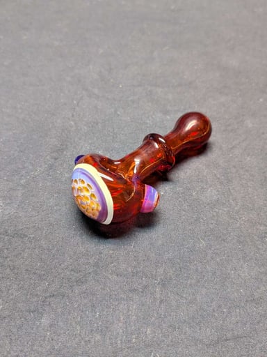 Preview pic of 4.25"  Red Elvis spoon pipe with Amber Purple honeycomb