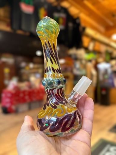 Preview pic of 7.25” Old-School Fumed Mini Rig / Bong – Thick American Hand-Blown Glass