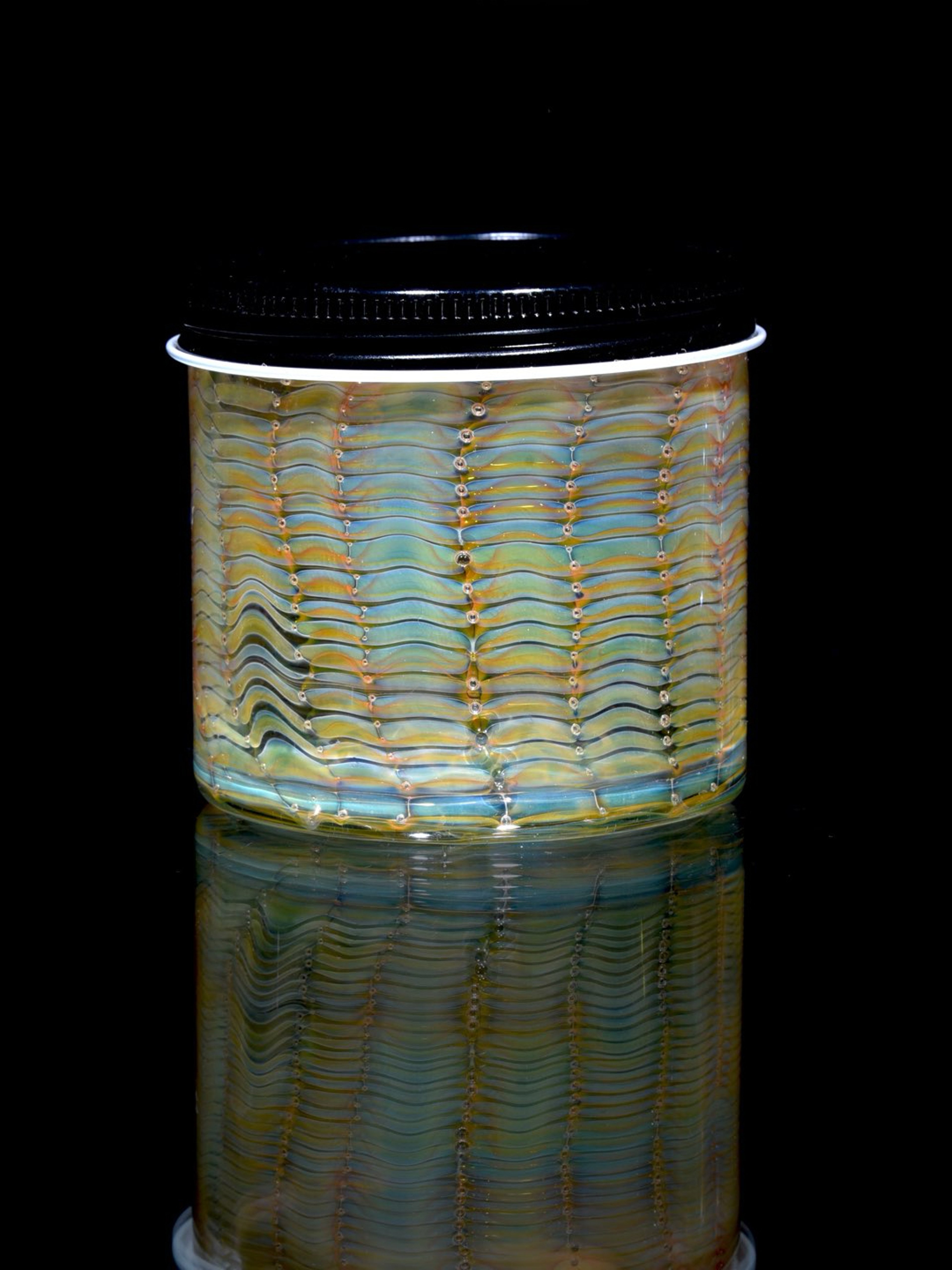 Preview pic of Kaliber Glass - Lidded Airtight XL Baller Jar - Bubbletrap Wrap & Rake w/ Honeycomb Base