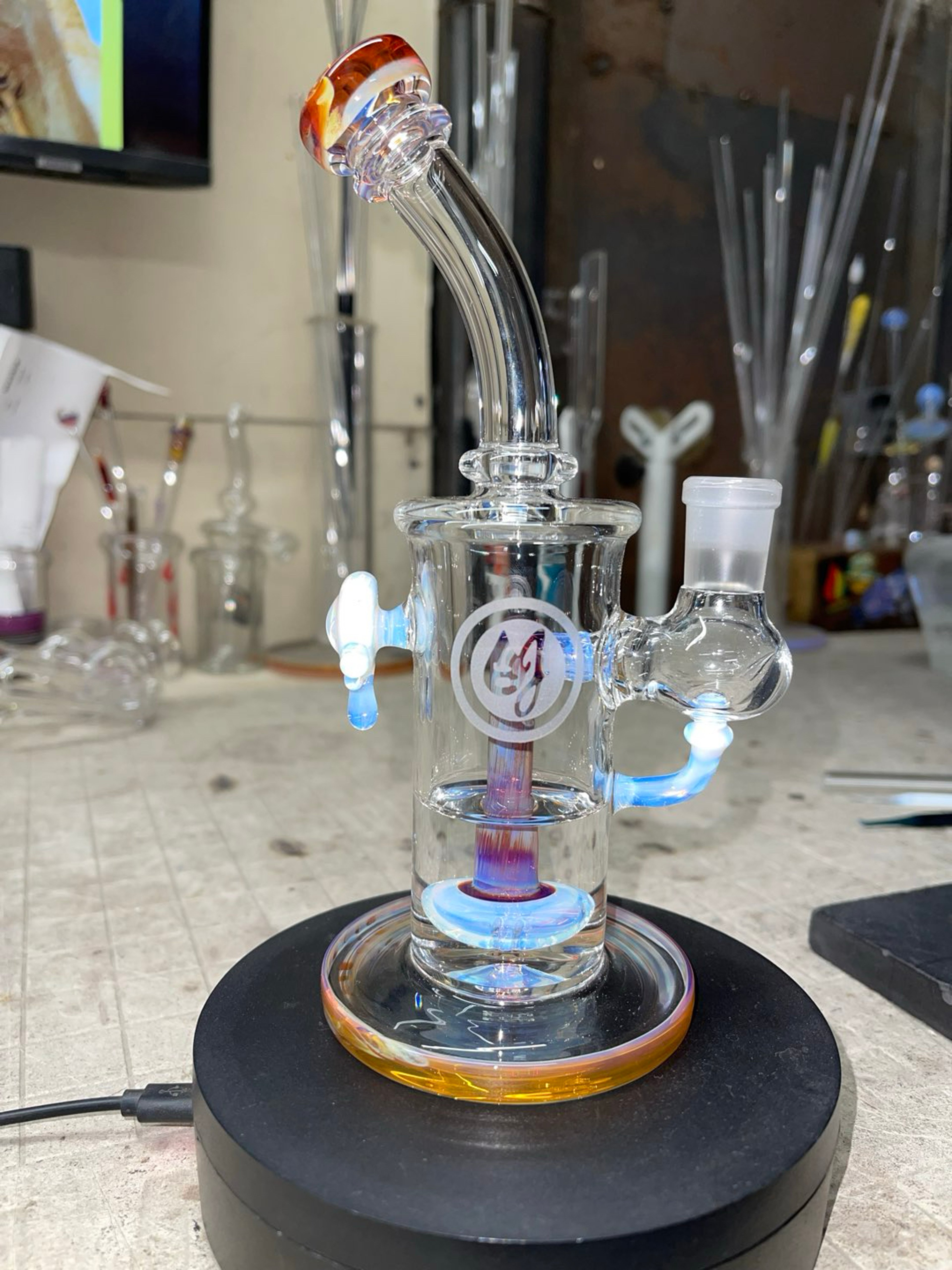 8.25” tall, 14mm joint, ghost and amber purple color,opal millie back image 0