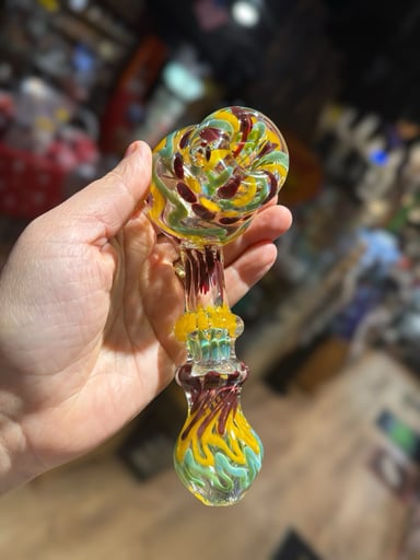 Preview pic of 6.5” Old-School American Hand-Blown Glass Hand Pipe – Thick Heady Style with Dual Marias