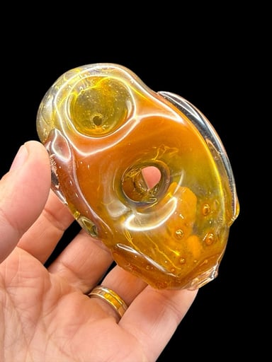 Preview pic of 4in Hand-Blown Fumed Handpipe by Glass by Nobody – Triple Donut Triangle Design