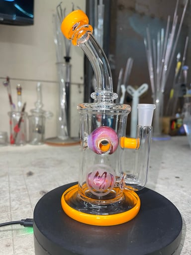 Preview pic of 7.5” tall 10mm joint, amber purple over lava color