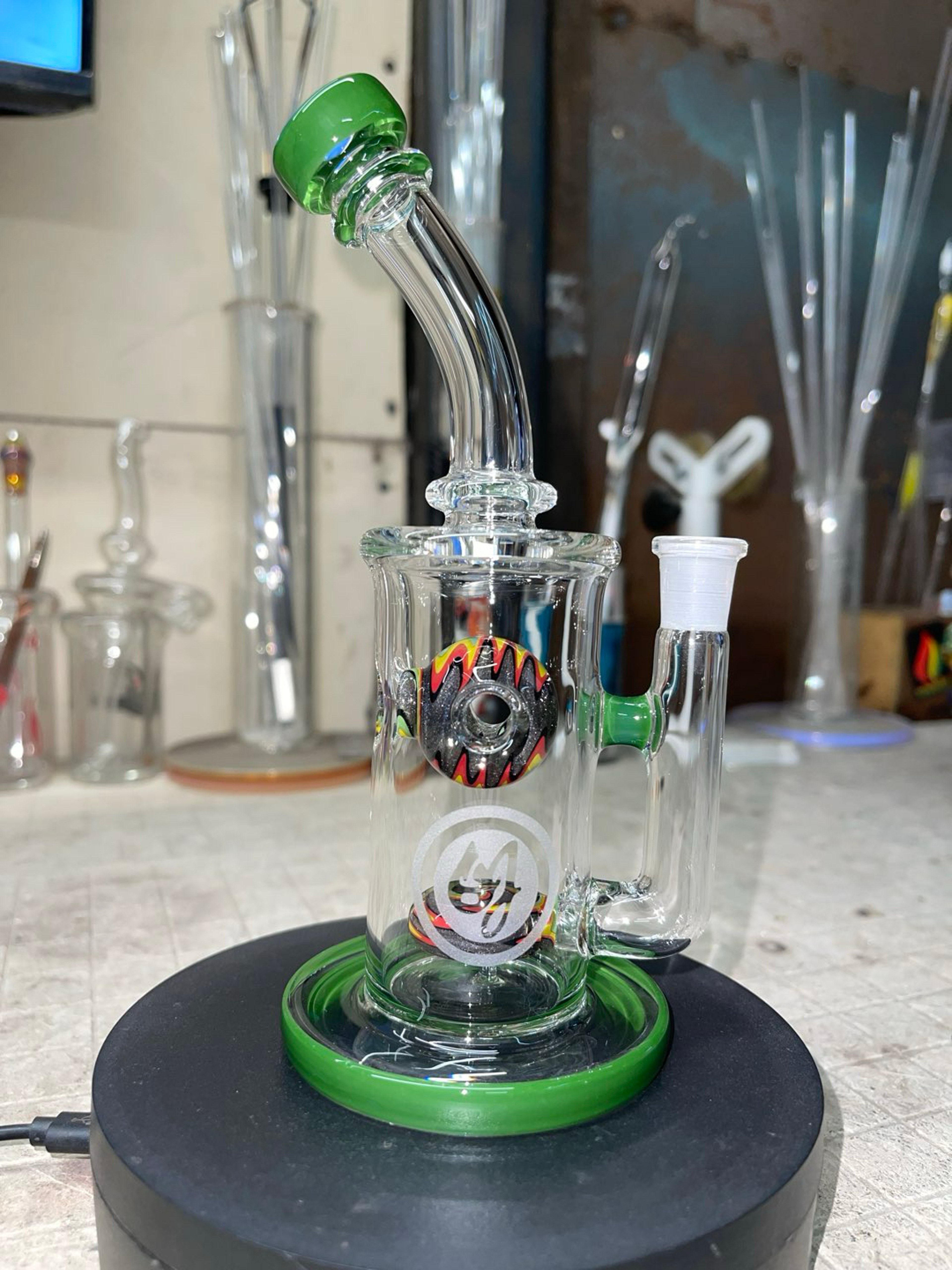 7.5” tall,10mm joint, rasta steal wigwag and green forest accents image 0