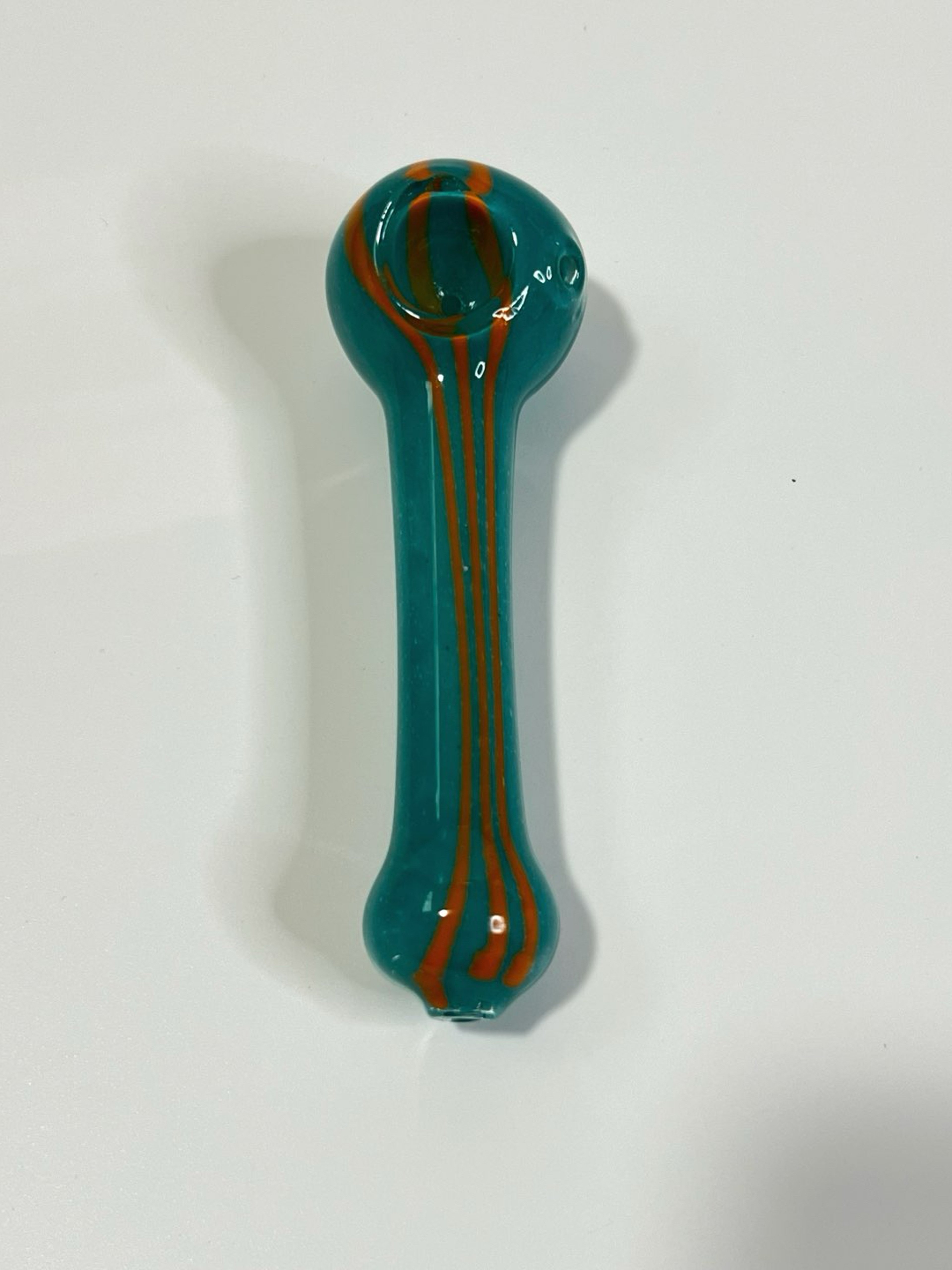 Preview pic of 5" Handmade Glass Tobacco Spoon Smoking Bowl Pipe Turquoise Orange
