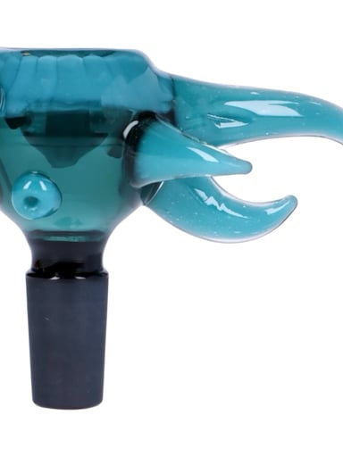 Preview pic of Large Teal Blue 4 Horned Marbled “Flying Bird” 14mm Bowl Piece