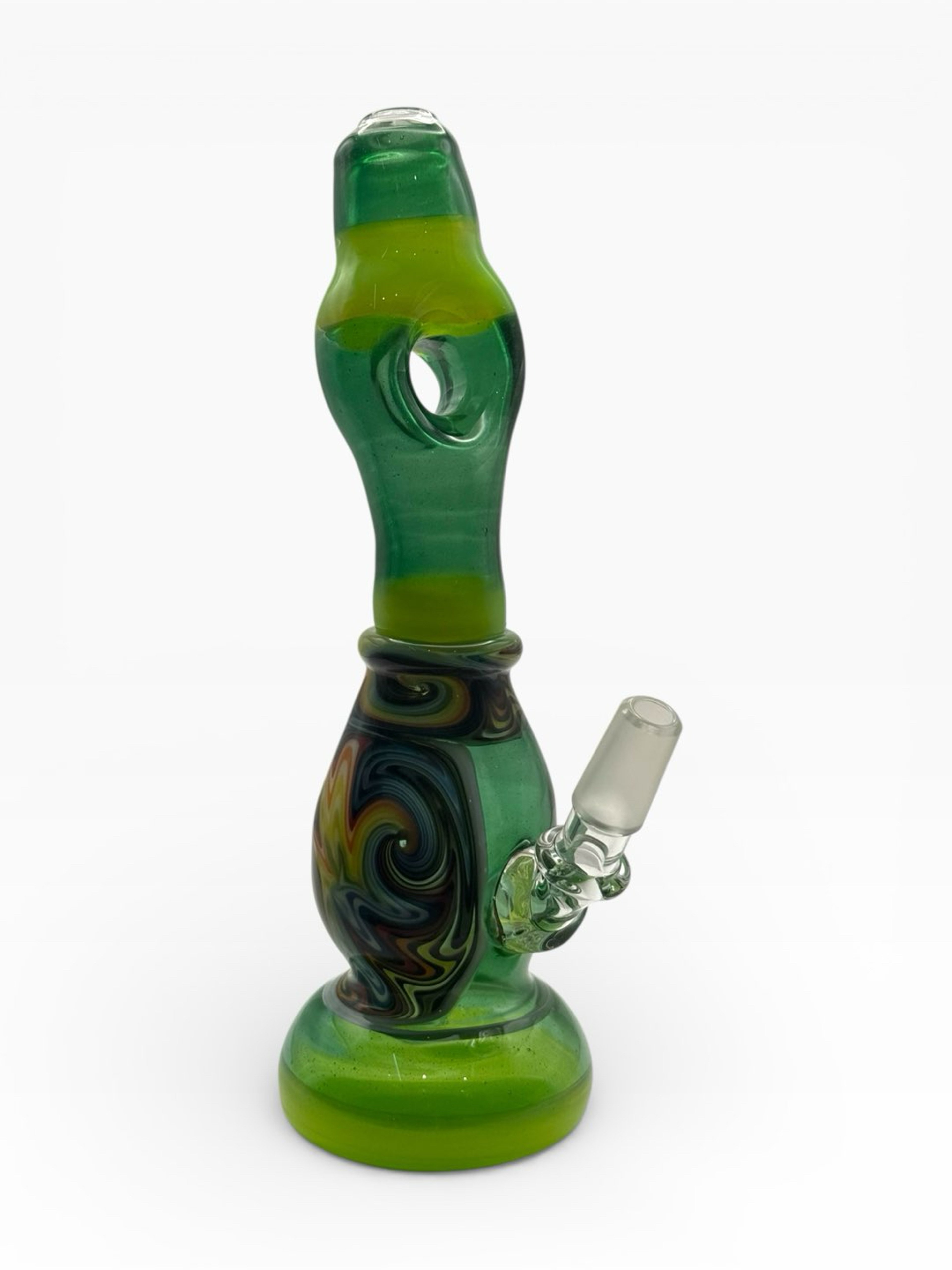 Chaotic Symmetry Glass – 8.25” Green Wigwag Donut Rig – 14mm image 0