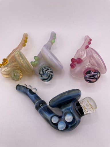 Preview pic of Pugsley Glass Flower Sherlocks 4pc - Fully Worked Sherlock w/ Marble Attachment