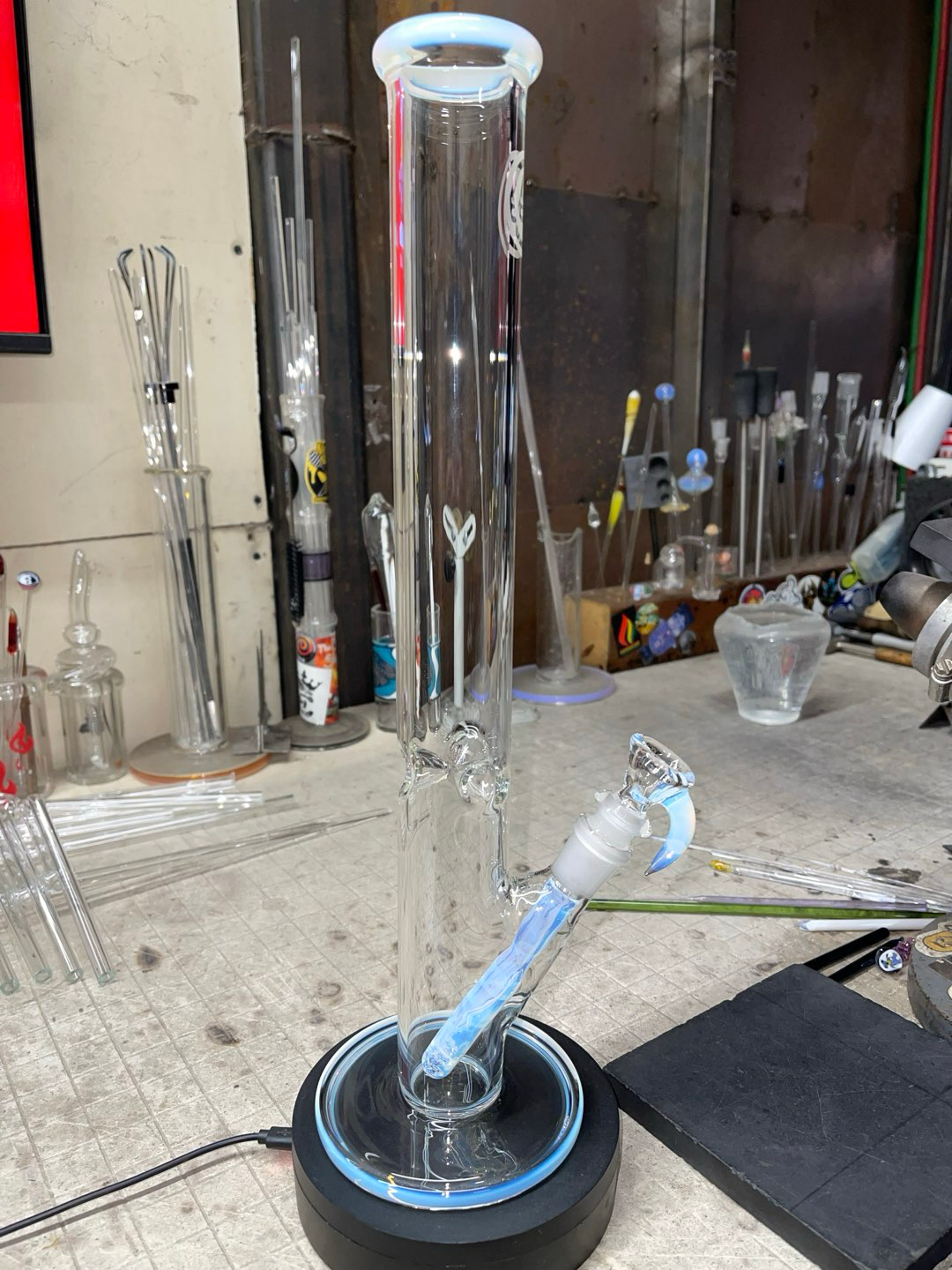 Preview pic of 16” tall 44 mm ghost color gridded steam 14mm 2 holes slide