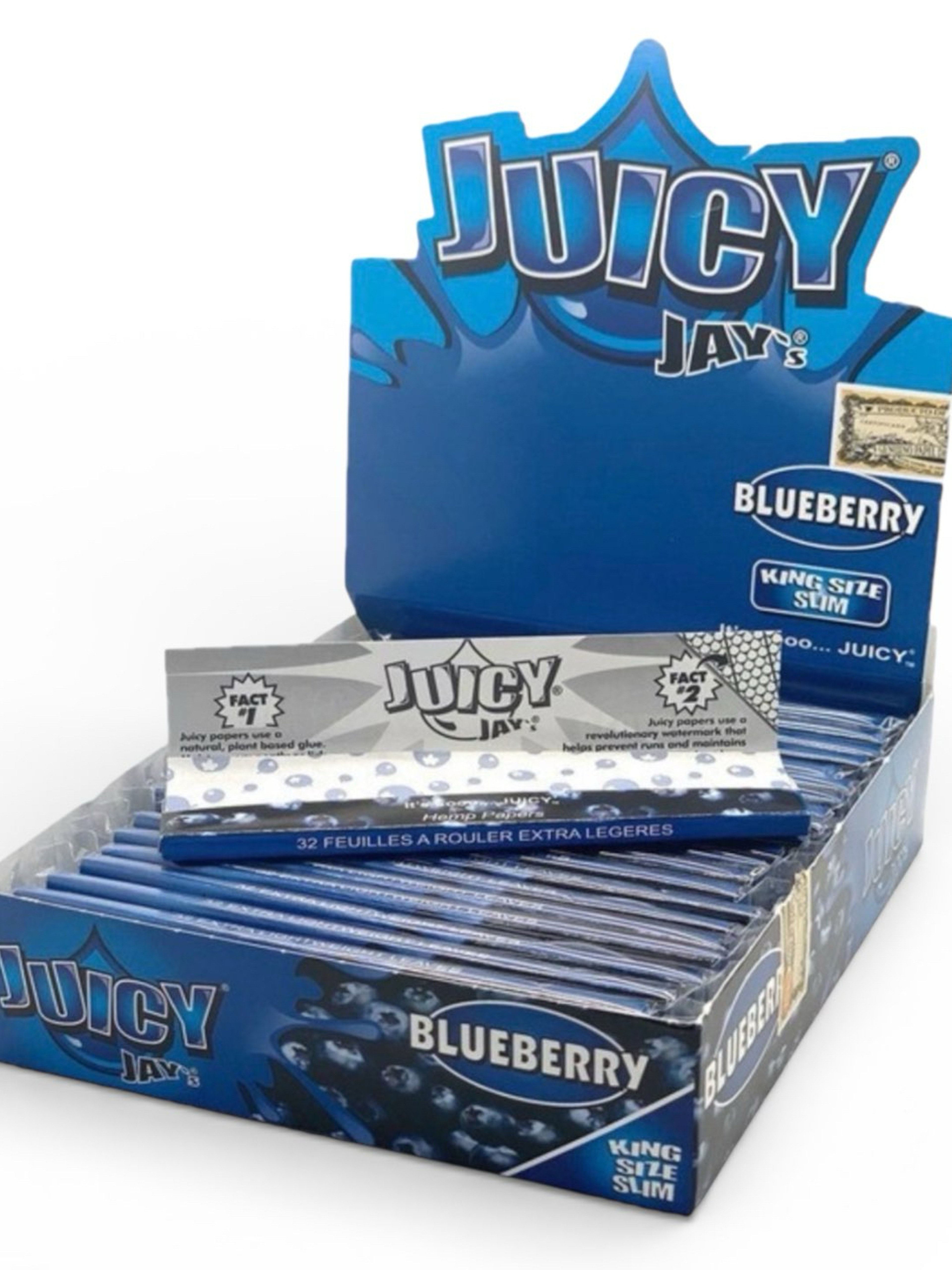 Preview pic of Juicy Jay’s Blueberry King Size Slim Rolling Papers – 7 Booklets Pack | Blueberry Flavored Papers