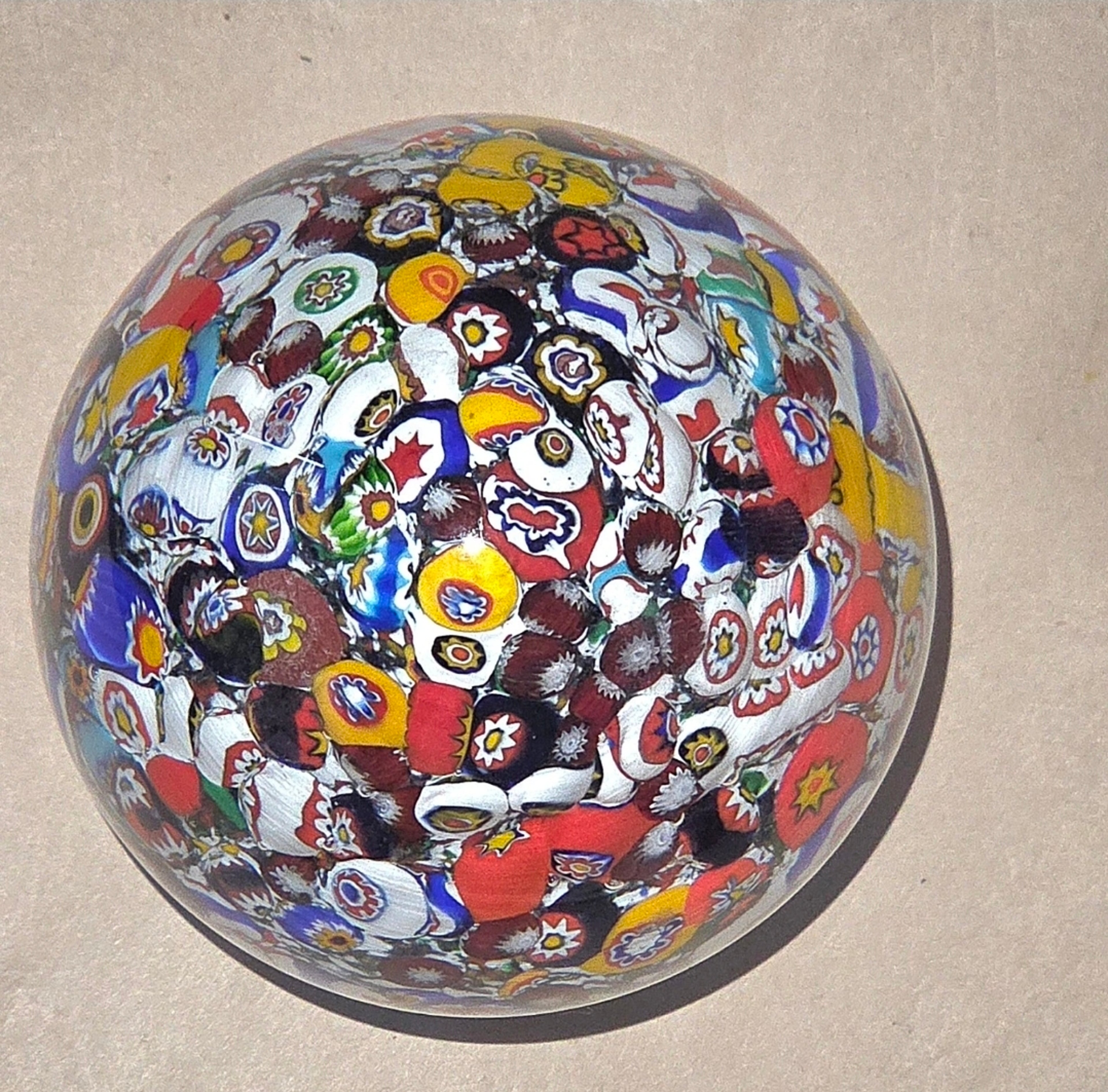 Preview pic of Vintage Hand Blown Millefiori Paperweight 2.5"x3". Cut & polished bottom