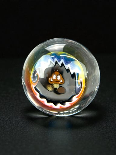Preview pic of Steven H Glass – Gumba (Super Mario) Millie Valve Marble (12–13mm)