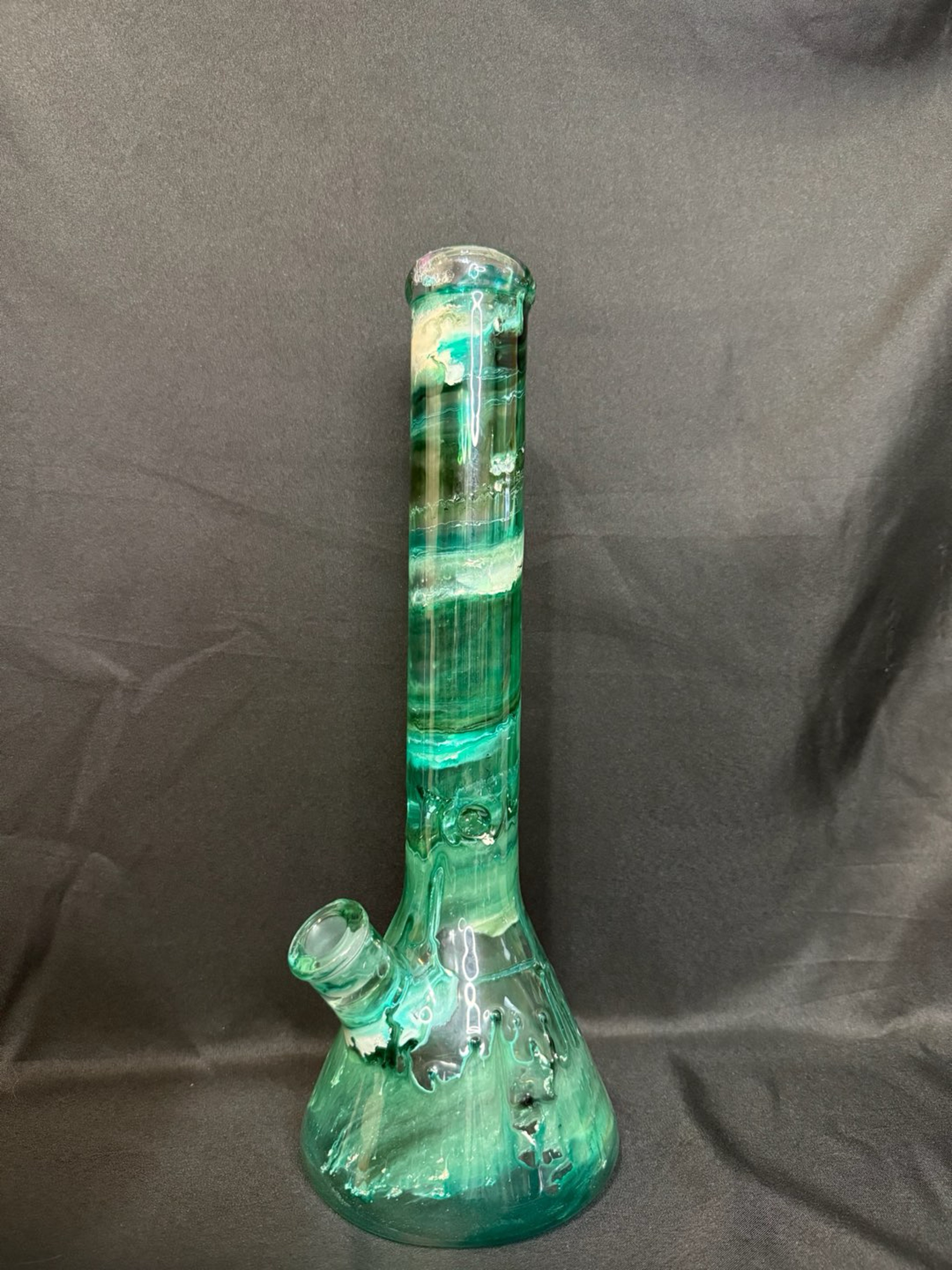 ~Trippy Tech~ Blue, Green & White “Vapor” Bong image 0