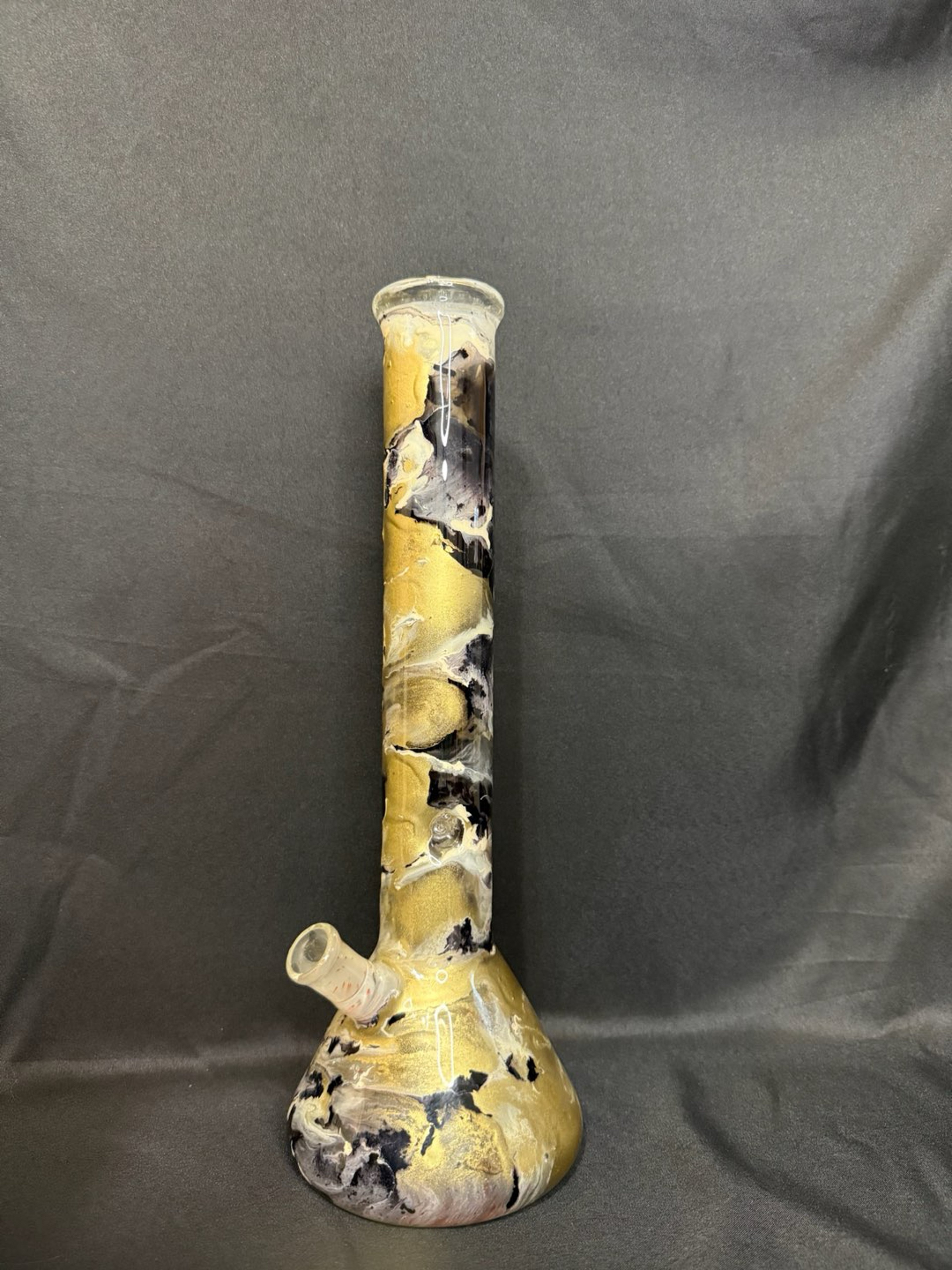 Preview pic of ~Trippy Tech~ Black, Gold & White “Galaxy” Bong