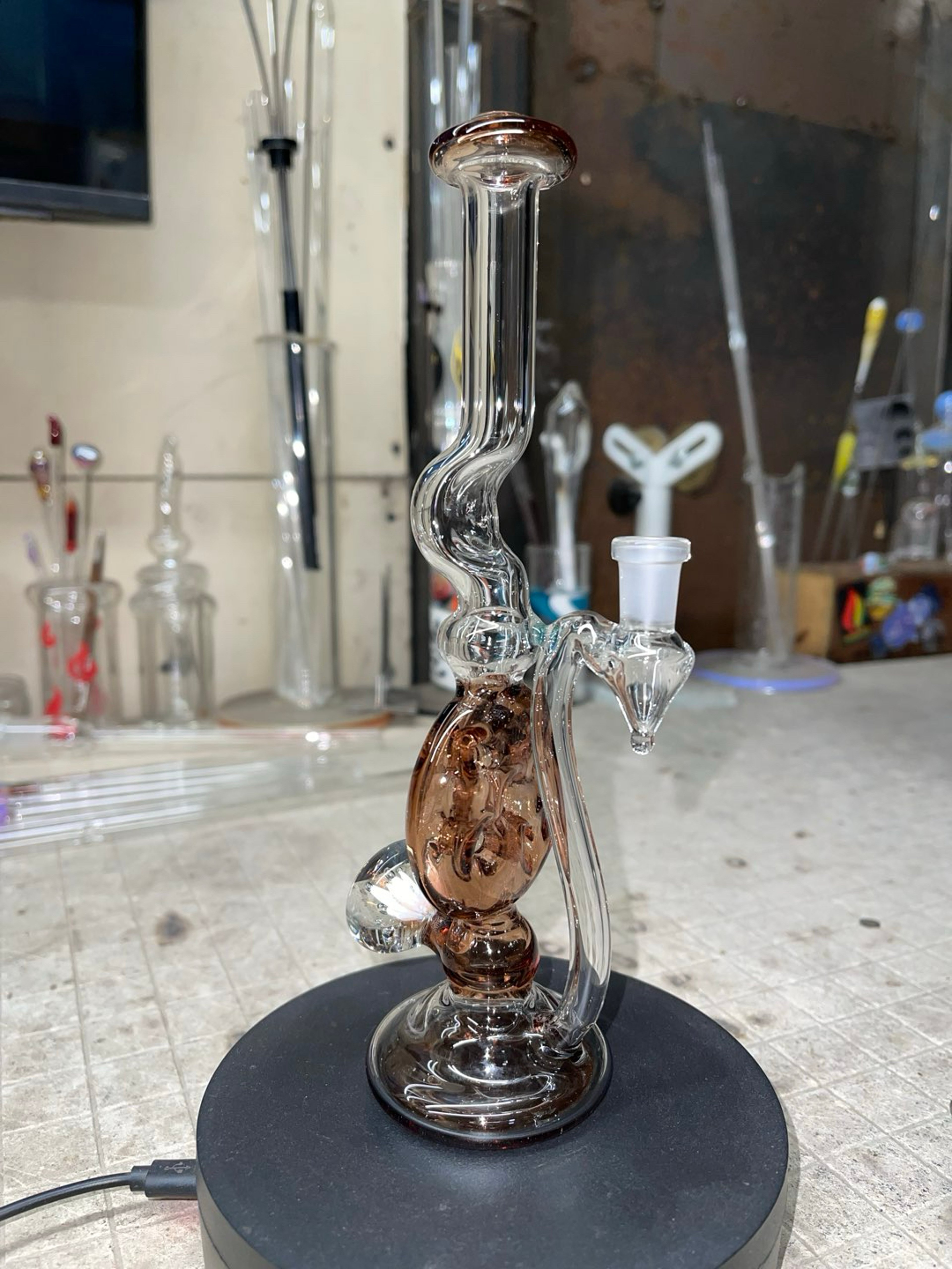 Preview pic of 8.75” tall 10mm joint topaz color and ghost color marble