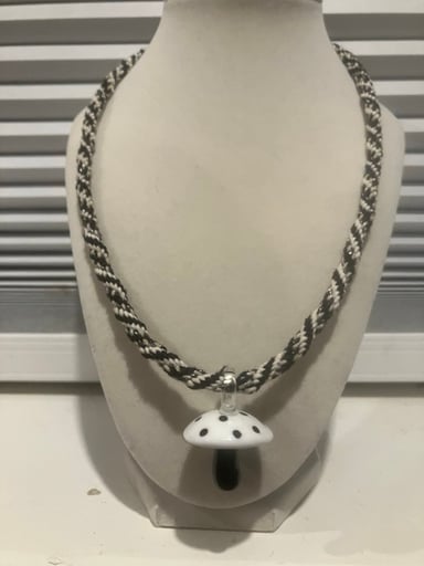 Preview pic of Hemo Woven Glass Mushroom Pendant Necklace 21.5inches