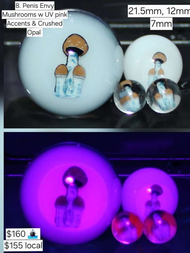 Preview pic of P*nis envy mushrooms w UV pink accents and Crushed Opal backing