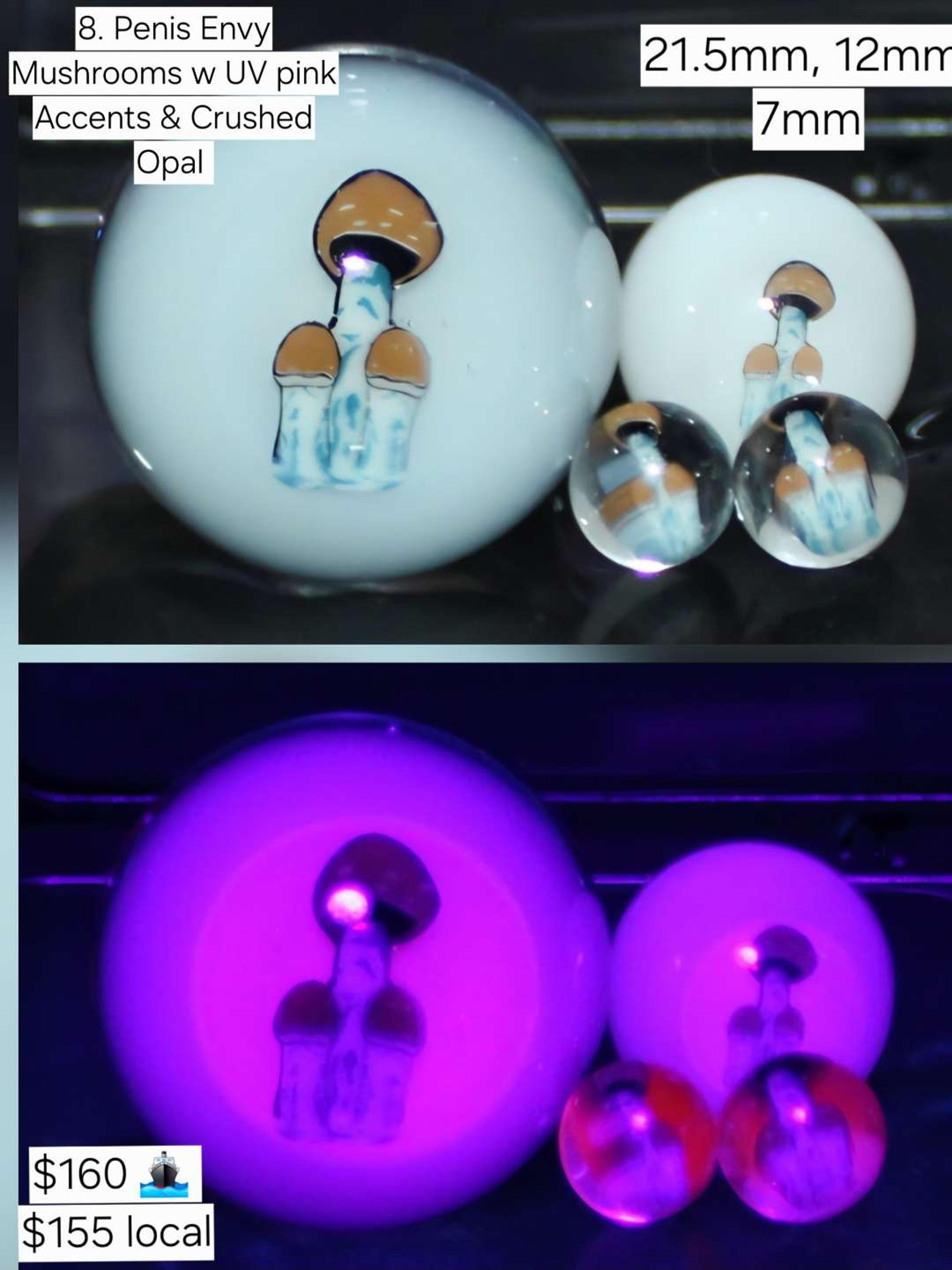 P*nis envy mushrooms w UV pink accents and Crushed Opal backing image 0