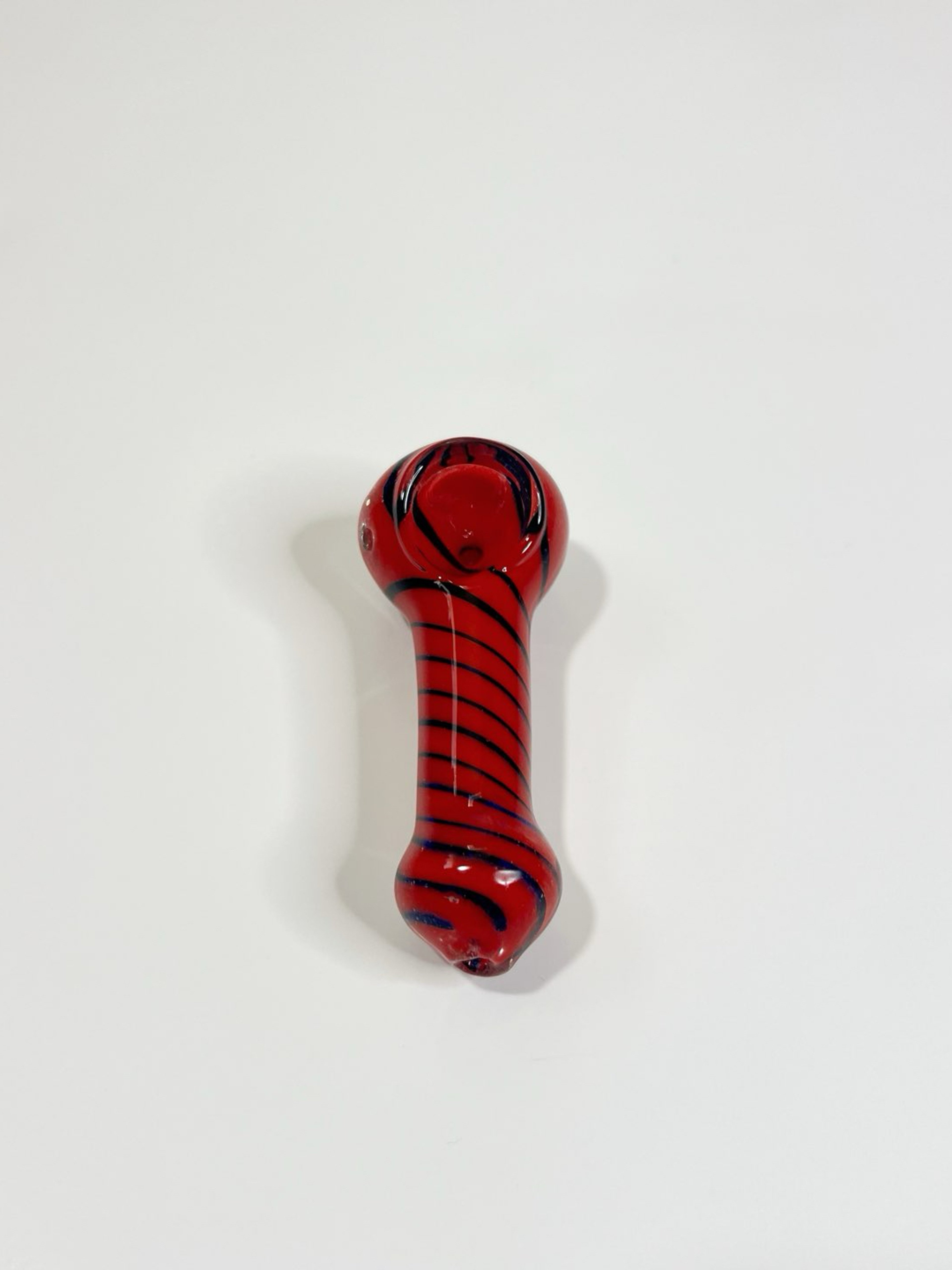 Preview pic of 3.5" Handmade Glass Spoon Smoking Bowl  Red Black Stripes
