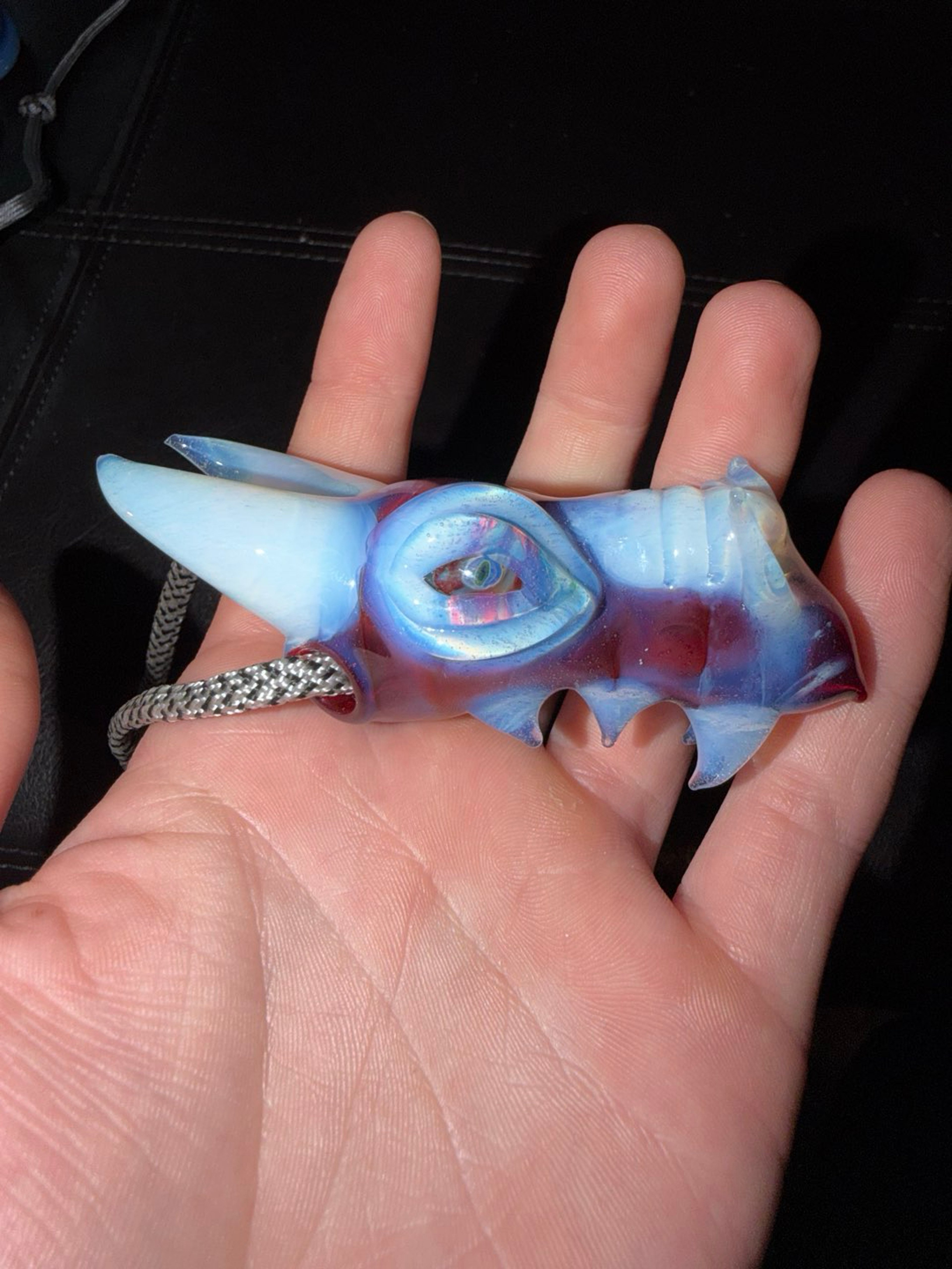 Preview pic of Dragon Skull Pendant w/ Encased Eye – Heady Borosilicate Creature Pendant (Chipped Horns)