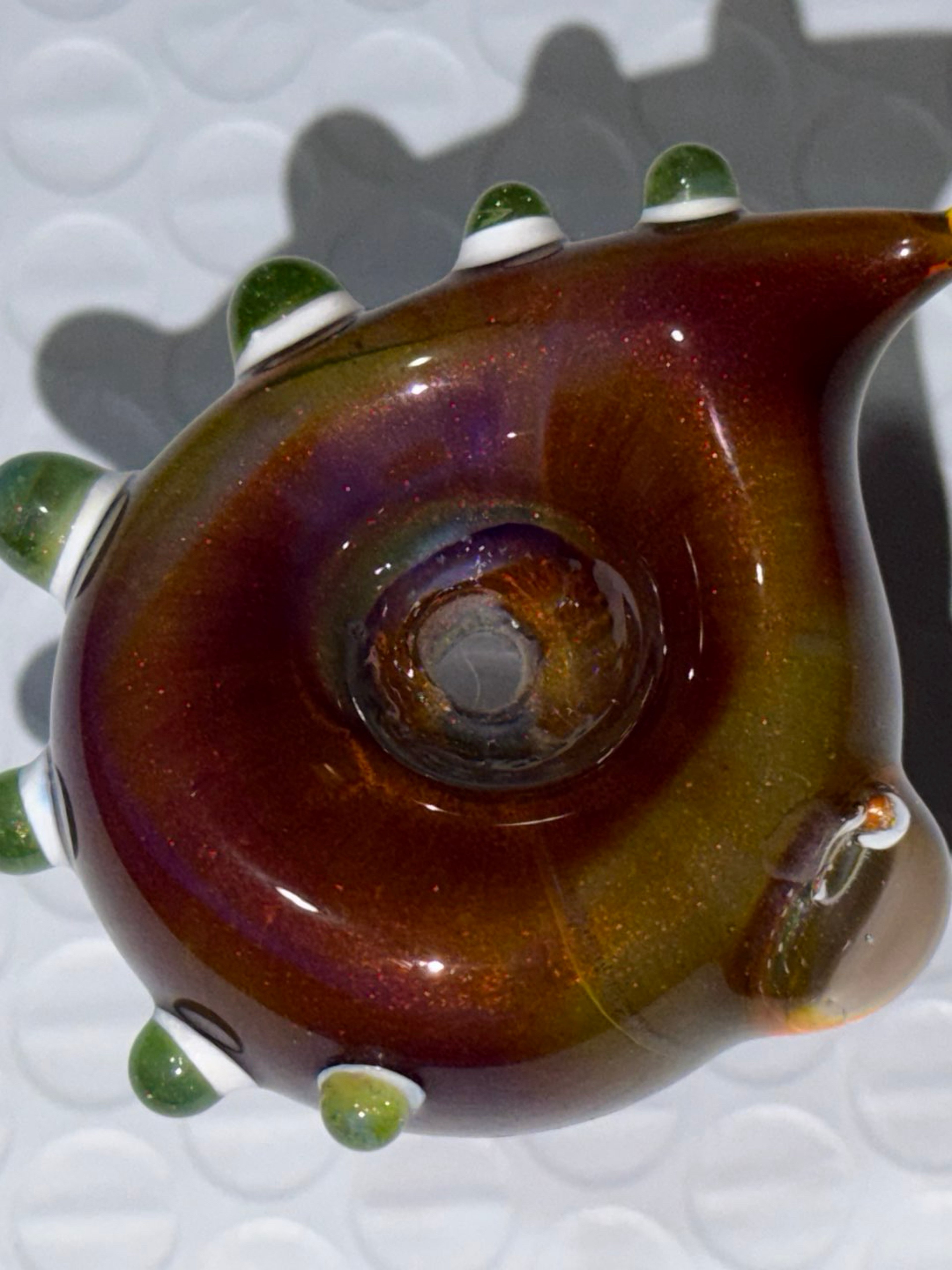 Preview pic of Gold Fumed Galaxy Bubble Bowl w/ Green Dot Accents  – 14mm Female