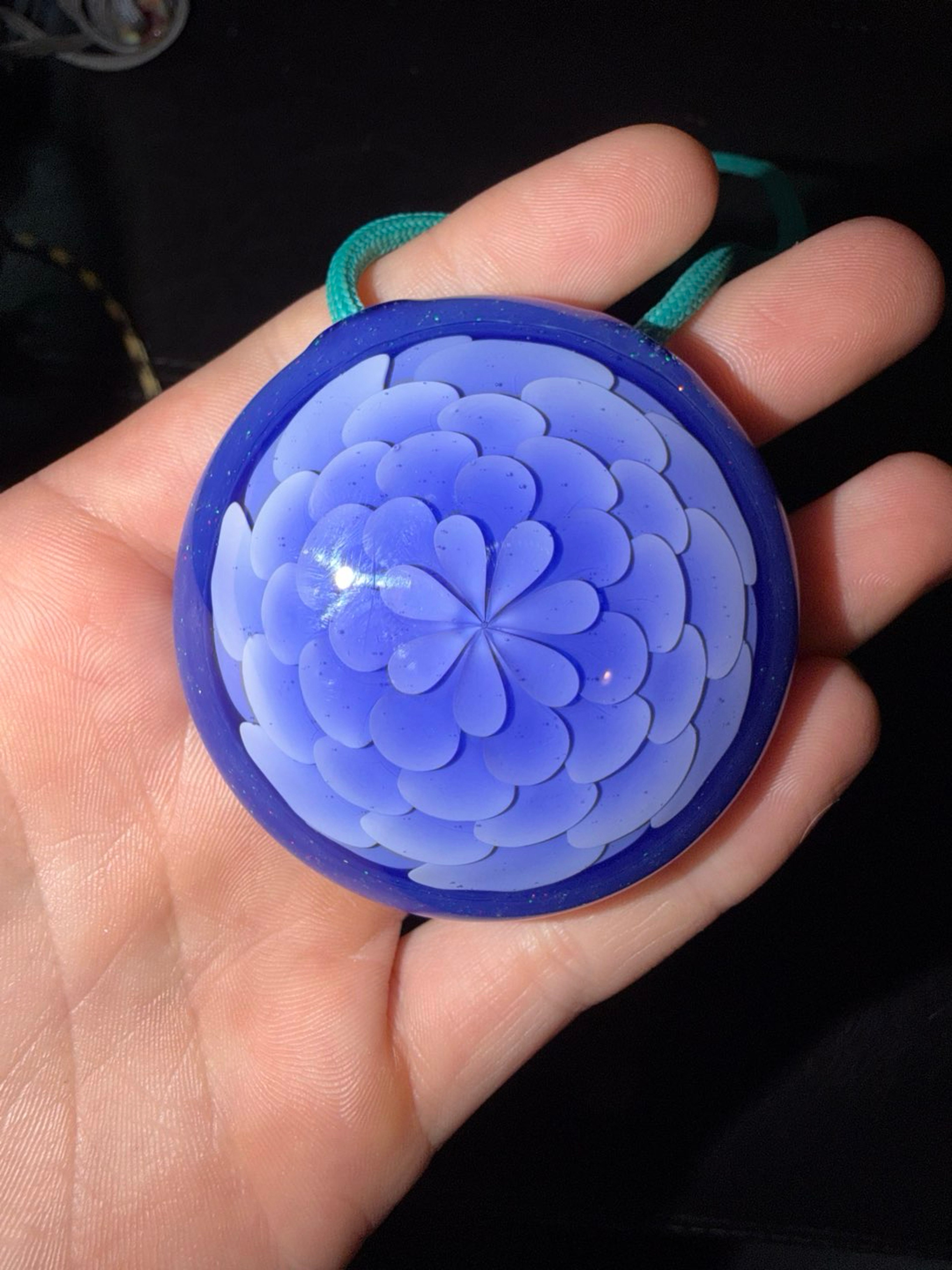 Preview pic of 2018 Kit Kanz x Sap Glass Collab Pendant – Signed – Fumed Swirl & Petal Implosion with Crushed Opal