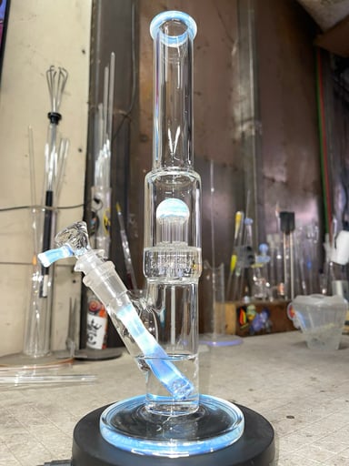 Preview pic of 12” tall 14mm 2 holes slide,Ghost color, 8 arm perc, gridded steam
