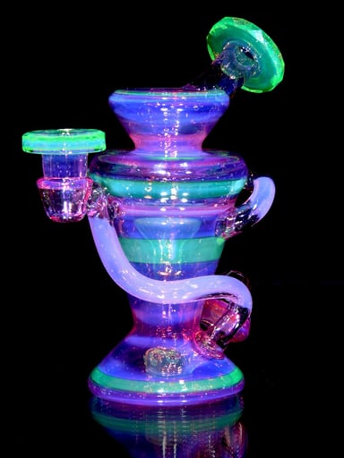 Preview pic of Capt’n Cronic - UV Reactive Faceted Double-uptake Refined Klein Recycler - Crushed Opal Karmaline/Ion - 10mm Female