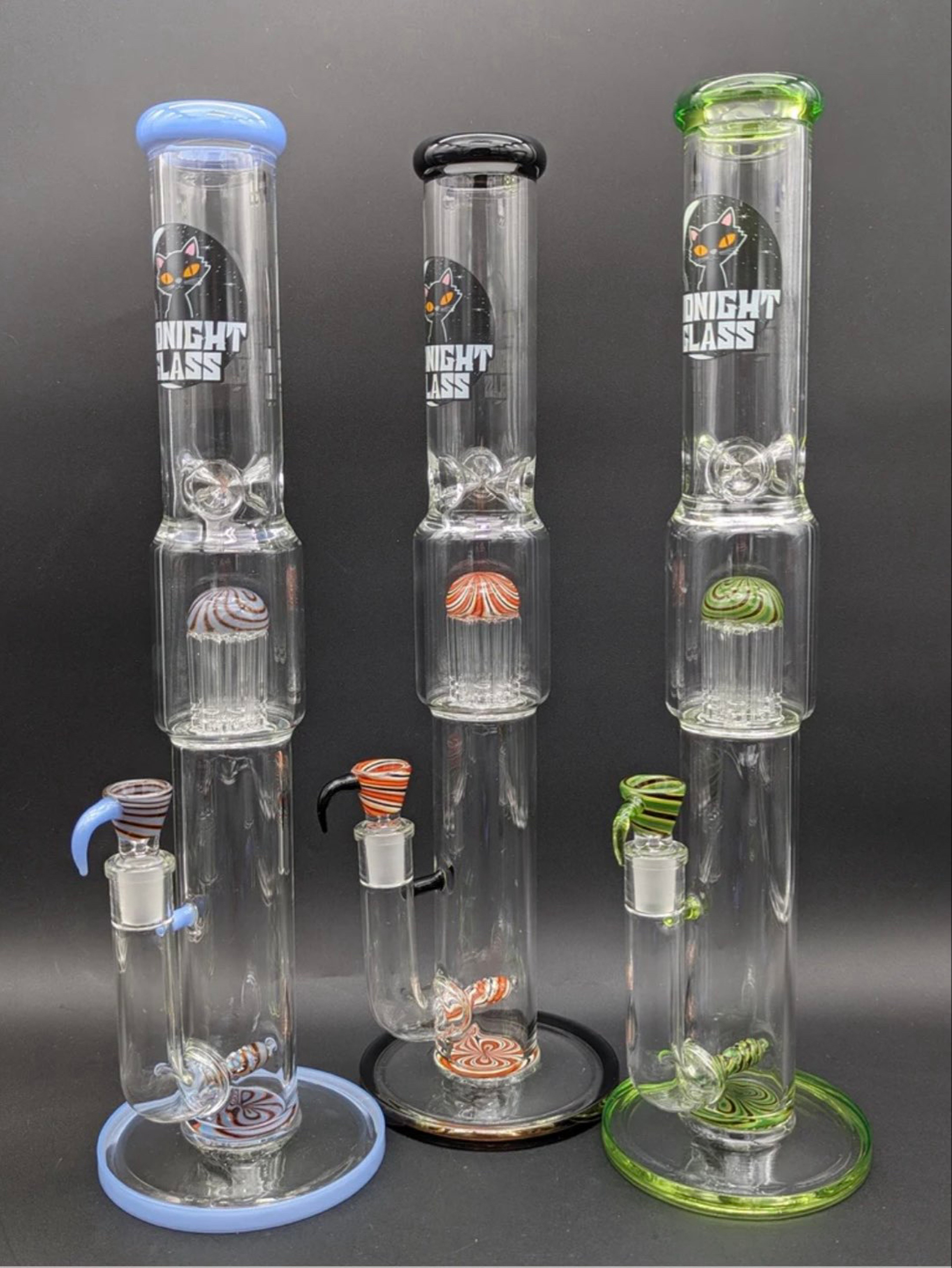 Preview pic of MIDNIGHT GLASS 18” WORKED DUAL PERC STEMLINE TO 8-ARM