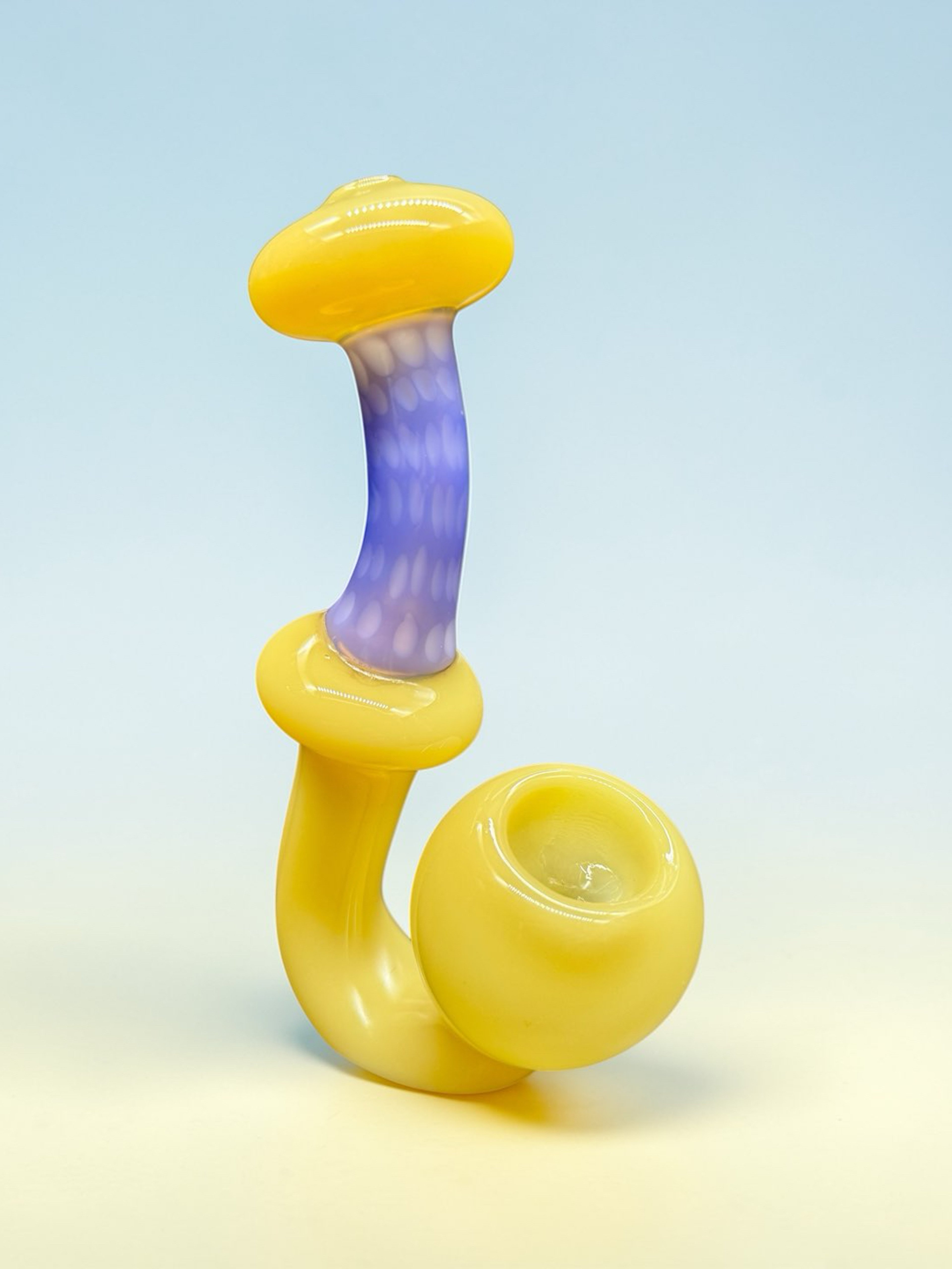 Hand-Blown Sherlock Glass Pipe – Yellow & Purple Art Glass Tobacco Pipe – 5”–6.5” image 0