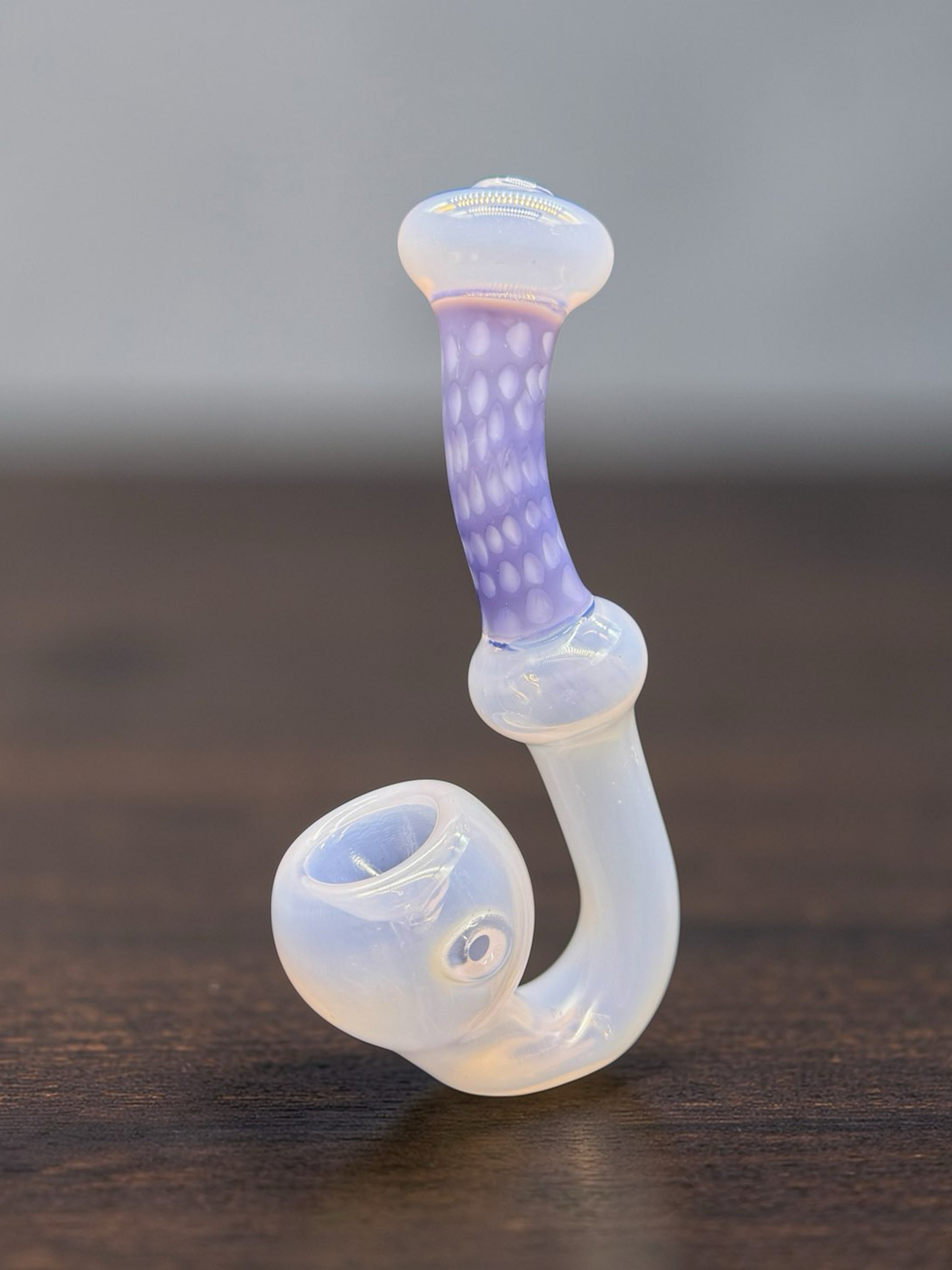 Hand-Blown Sherlock Glass Pipe – Frosted White & Purple Art Glass Tobacco Pipe – 5”–6.5” image 0