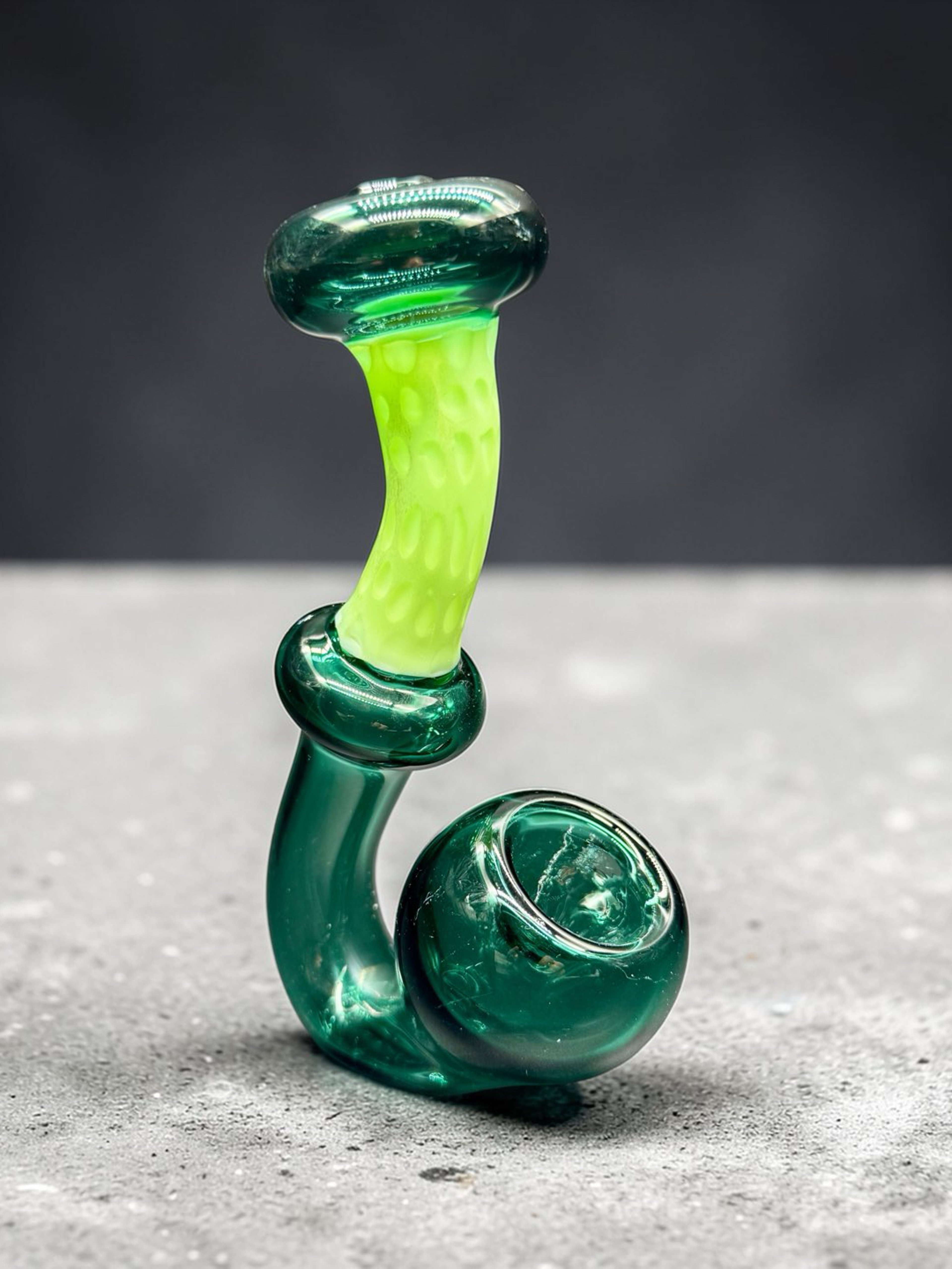Hand-Blown Sherlock Glass Pipe – Teal & Neon Lime Art Glass Tobacco Pipe – 5”–6.5” image 0