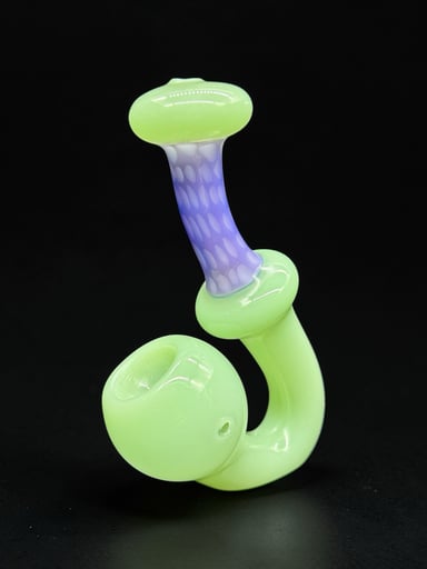 Preview pic of Hand-Blown Sherlock Glass Pipe – Glow Green & Lavender Art Glass Tobacco Pipe – 5”–6.5”