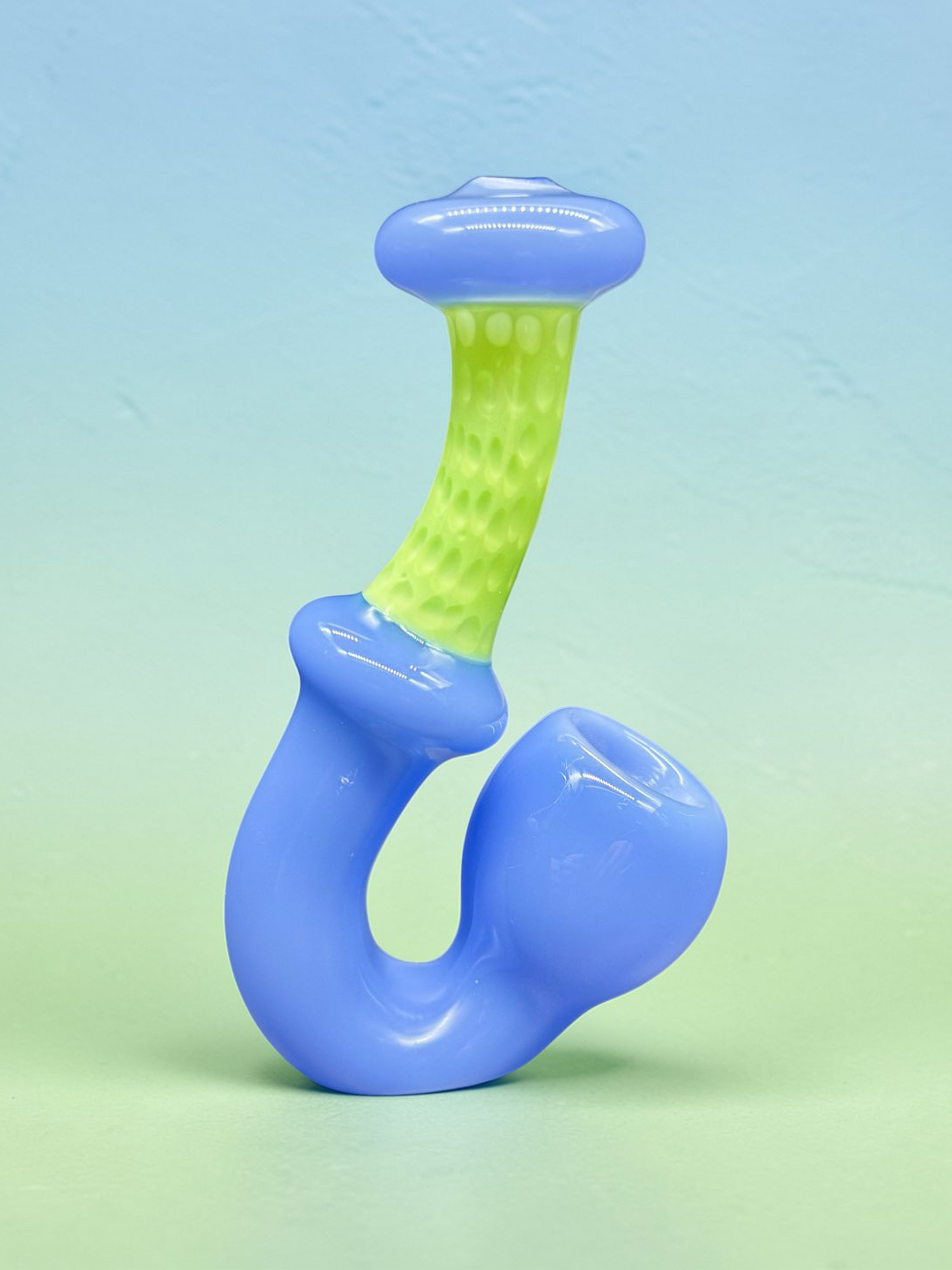 Blue & Lime Green Sherlock Glass Pipe – Hand Blown Artistic Tobacco Pipe (Approx. 5–6.5”) image 0