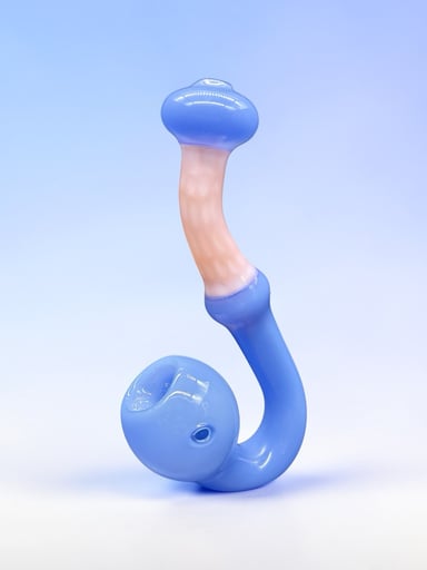 Preview pic of Blue & Soft Pink Sherlock Glass Pipe – Hand Blown Artistic Tobacco Pipe (Approx. 5–6.5”)