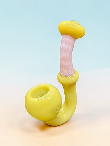 Preview pic of Yellow & Soft Pink Sherlock Glass Pipe – Hand Blown Artistic Tobacco Pipe (Approx. 5–6.5”)