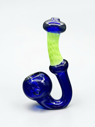 Preview pic of Cobalt Blue & Neon Green Sherlock Glass Pipe – Hand Blown Artistic Tobacco Pipe (Approx. 5–6.5”)