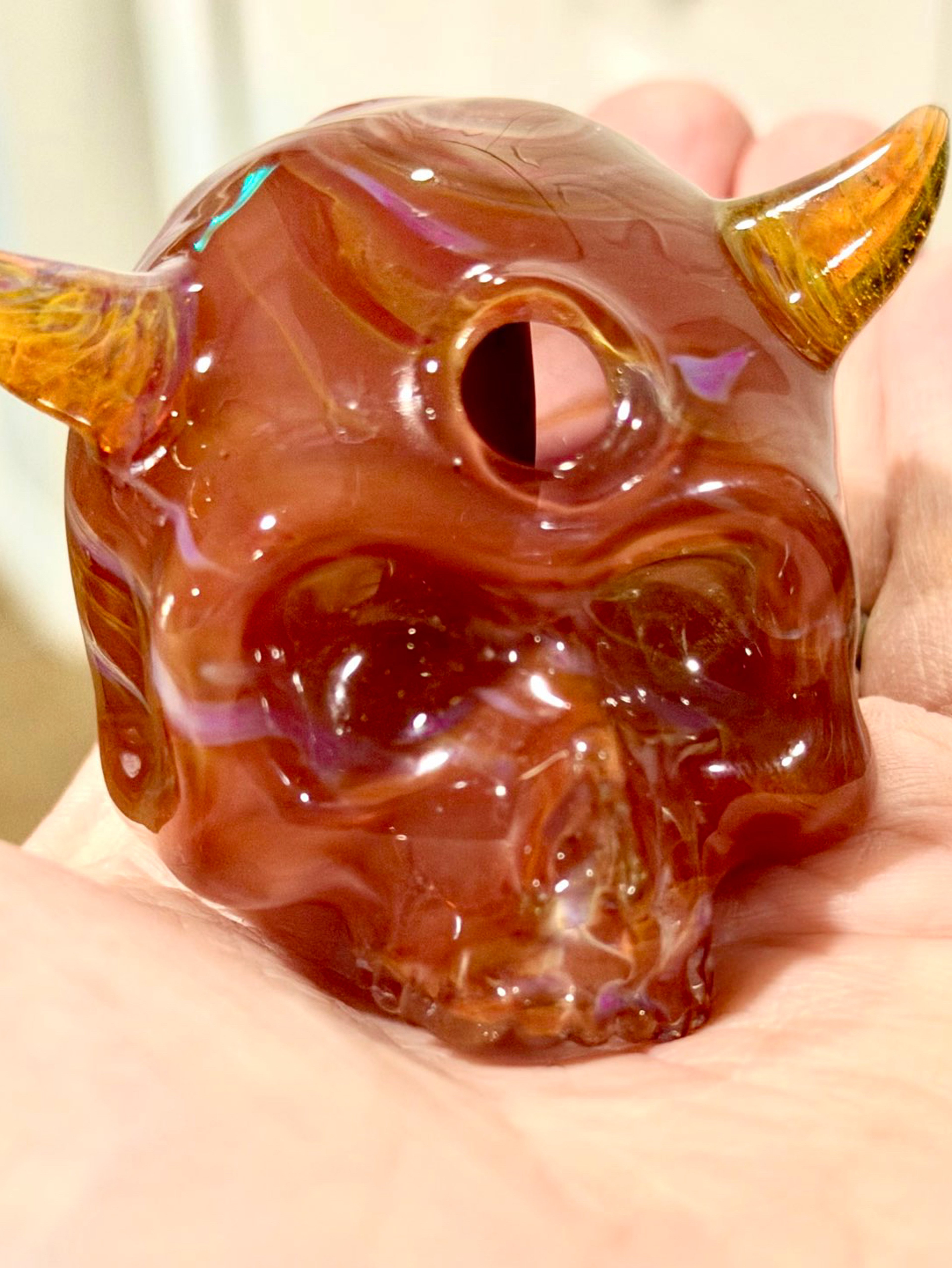 Preview pic of Sweeny Glass Kapala Skull Rig 10mm w/marble and sluper