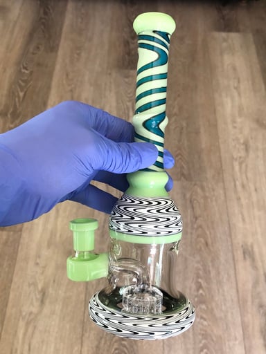 Preview pic of Worked 9in UV Mini Tube - Wig-Wag Sections - Showerhead Perc - 14mm