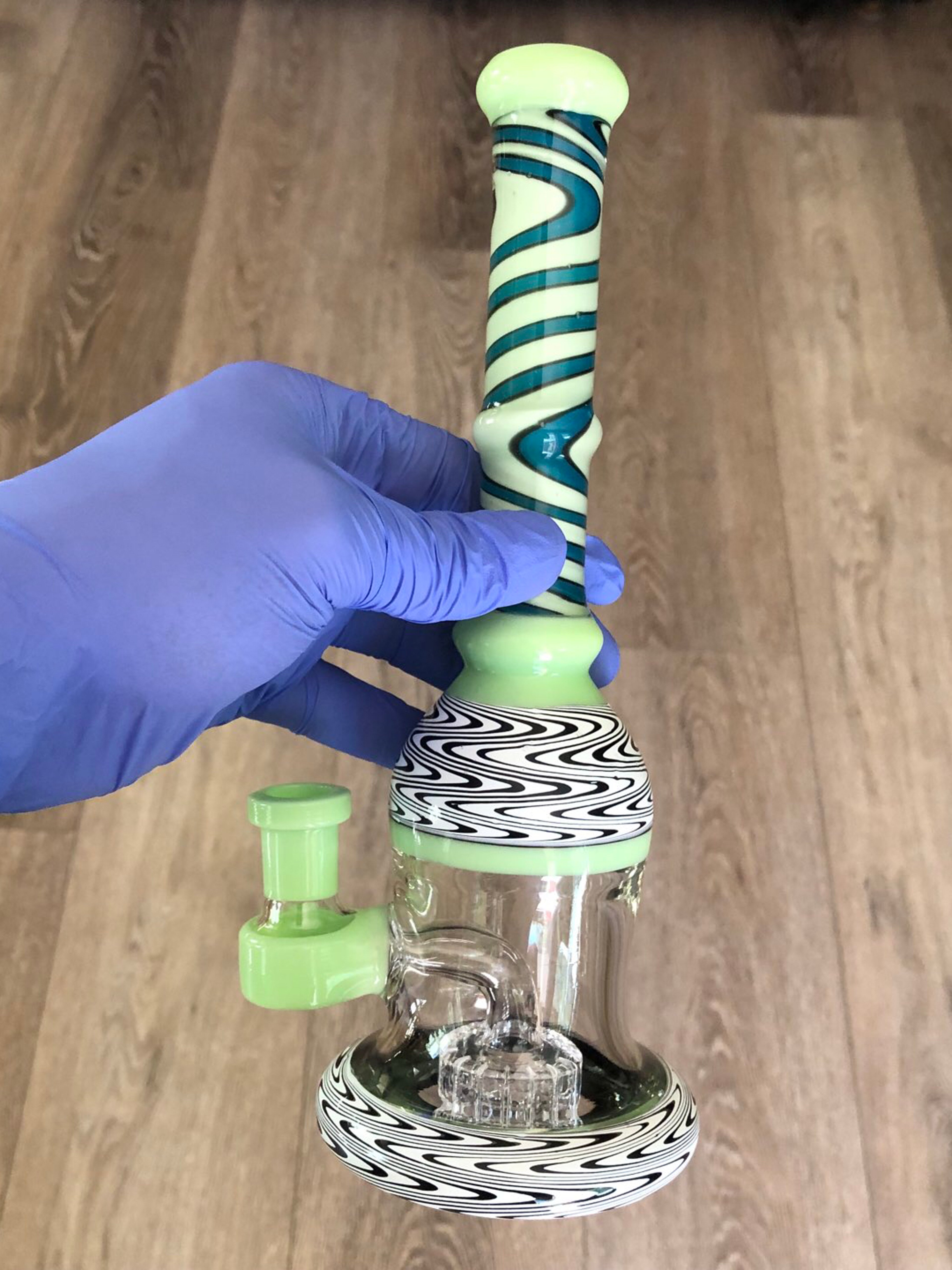 Preview pic of Worked 9in UV Mini Tube - Wig-Wag Sections - Showerhead Perc - 14mm