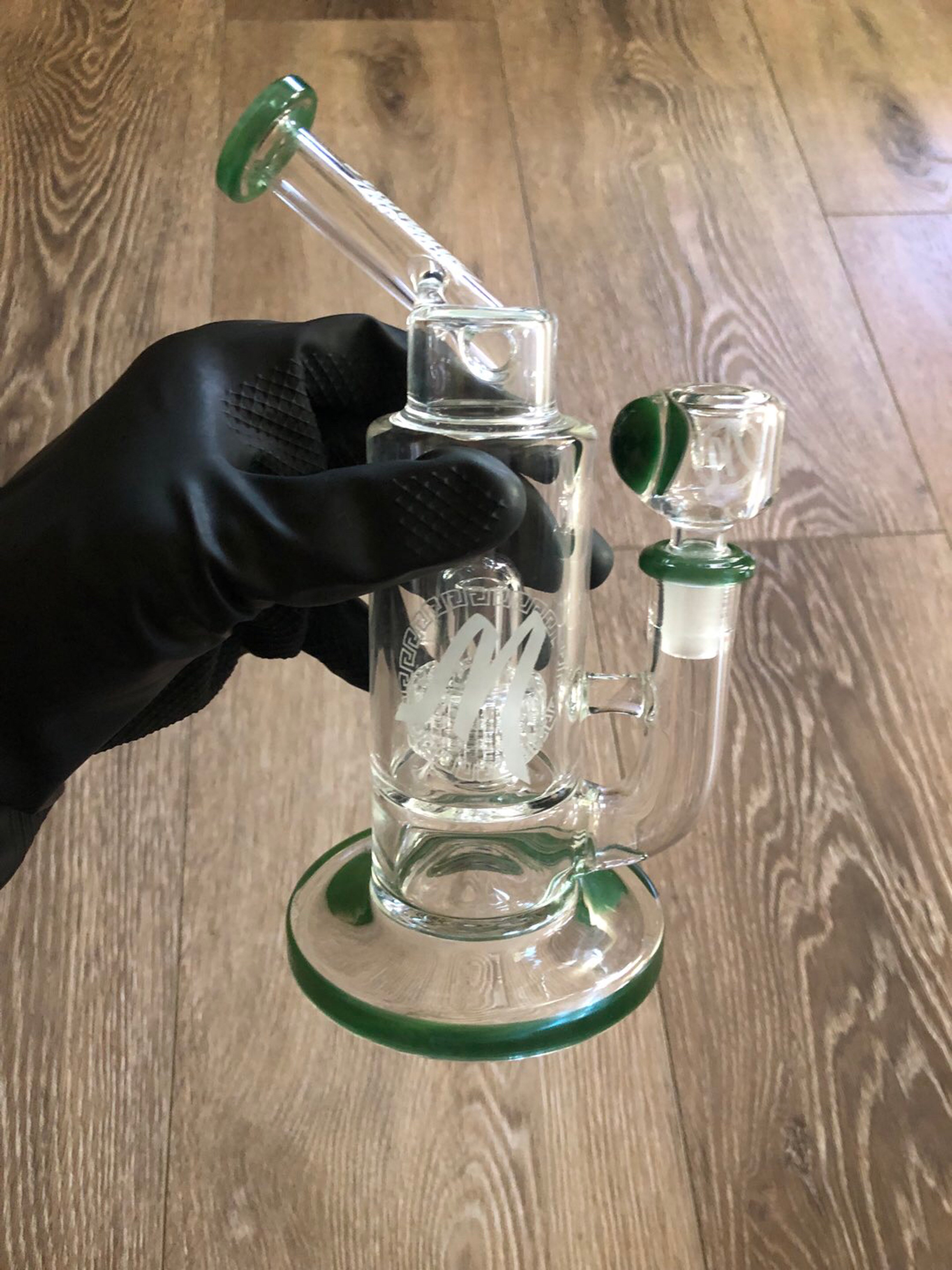 Preview pic of Mohawk Glass 9" Matrix Perc Dab Rig - 14mm - Teal Accents